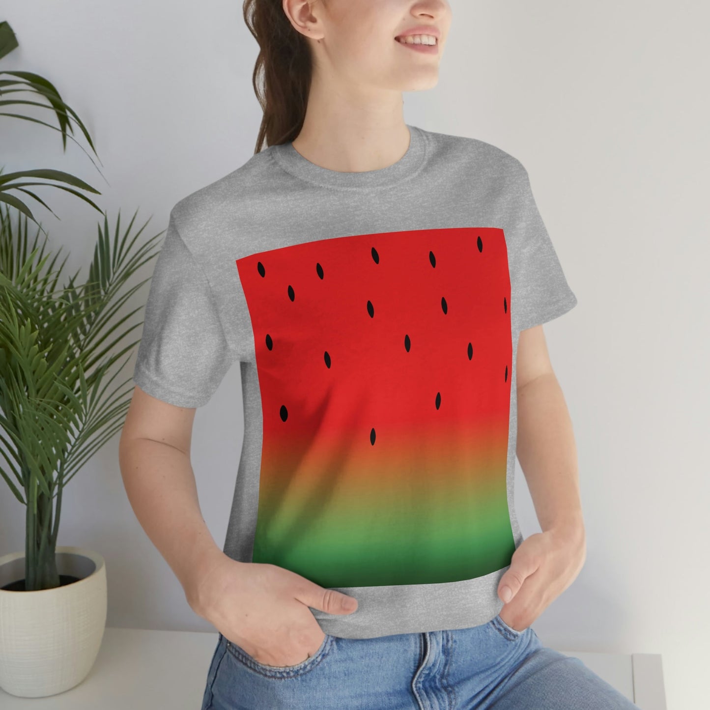 Watermelon Seeds Background Fruit Pattern Unisex Jersey Short Sleeve T-Shirt Ichaku [Perfect Gifts Selection]