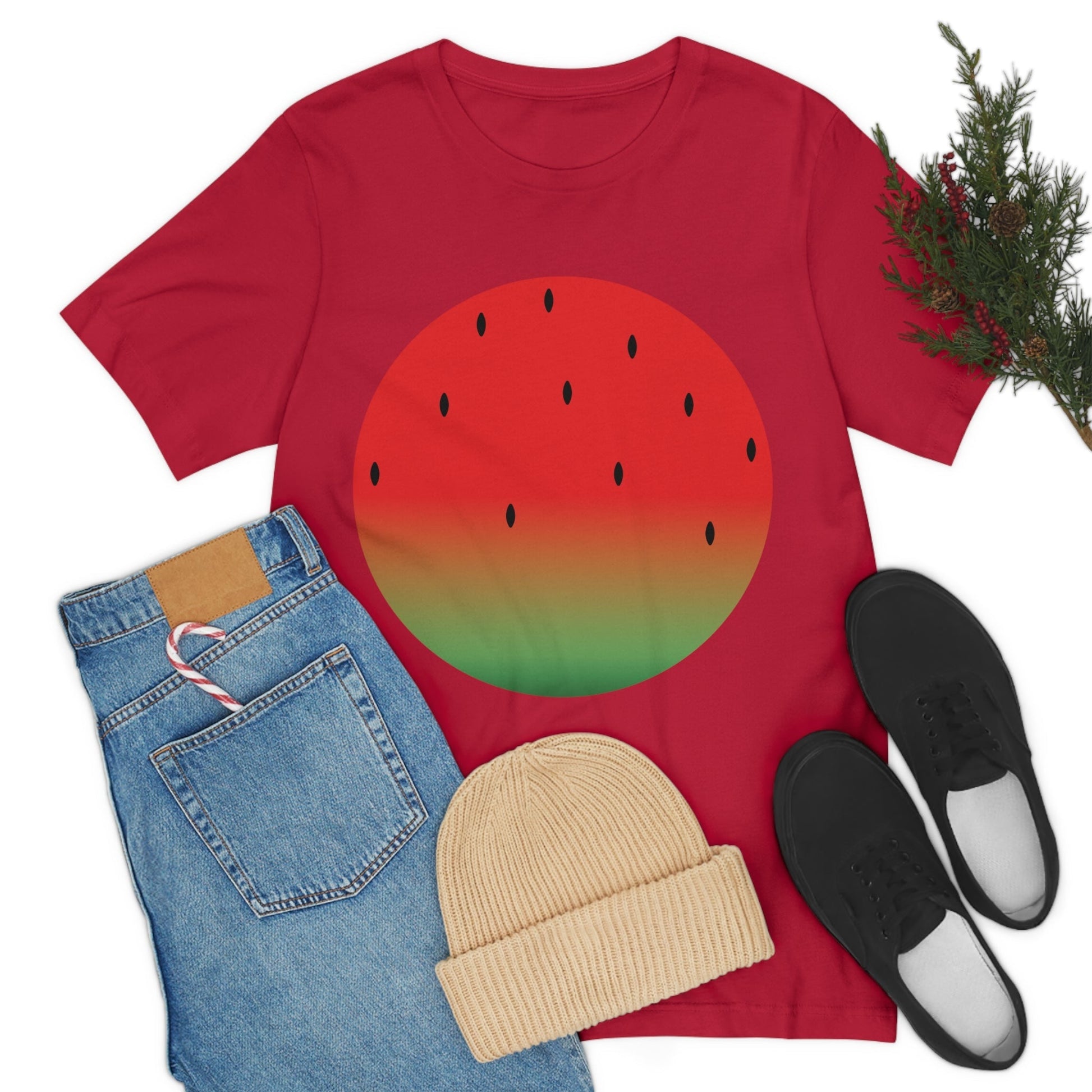 Watermelon Seeds Background Fruit Pattern Unisex Jersey Short Sleeve T-Shirt Ichaku [Perfect Gifts Selection]