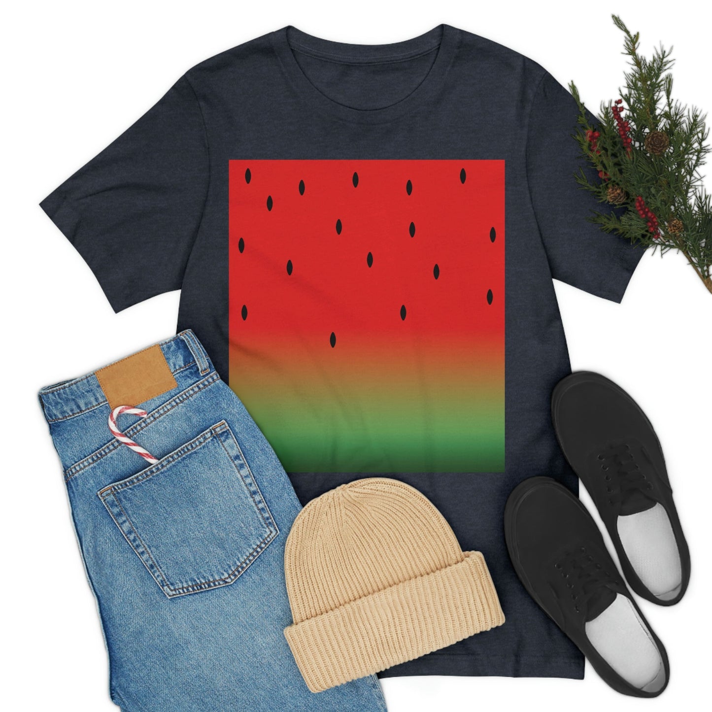 Watermelon Seeds Background Fruit Pattern Unisex Jersey Short Sleeve T-Shirt Ichaku [Perfect Gifts Selection]