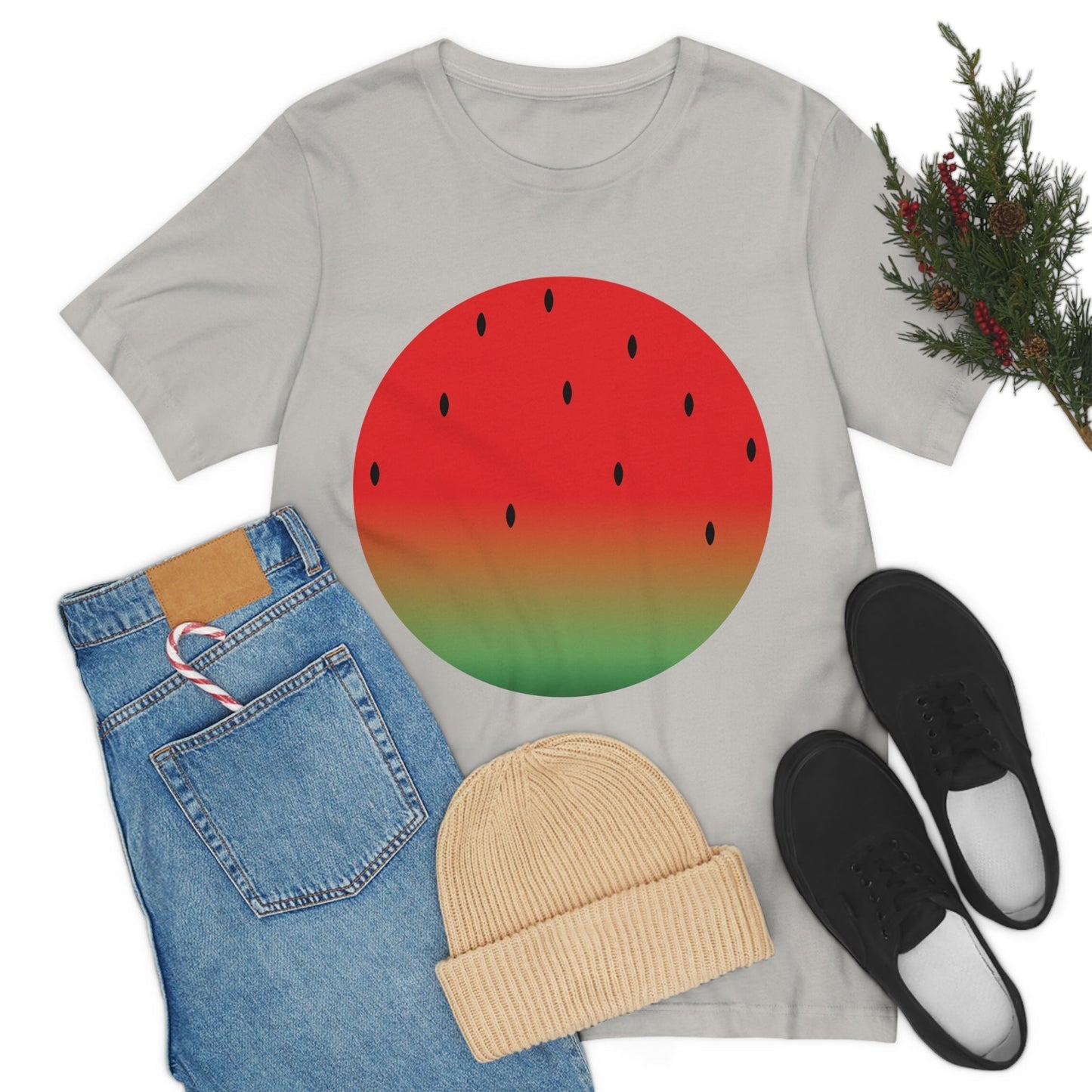 Watermelon Seeds Background Fruit Pattern Unisex Jersey Short Sleeve T-Shirt Ichaku [Perfect Gifts Selection]