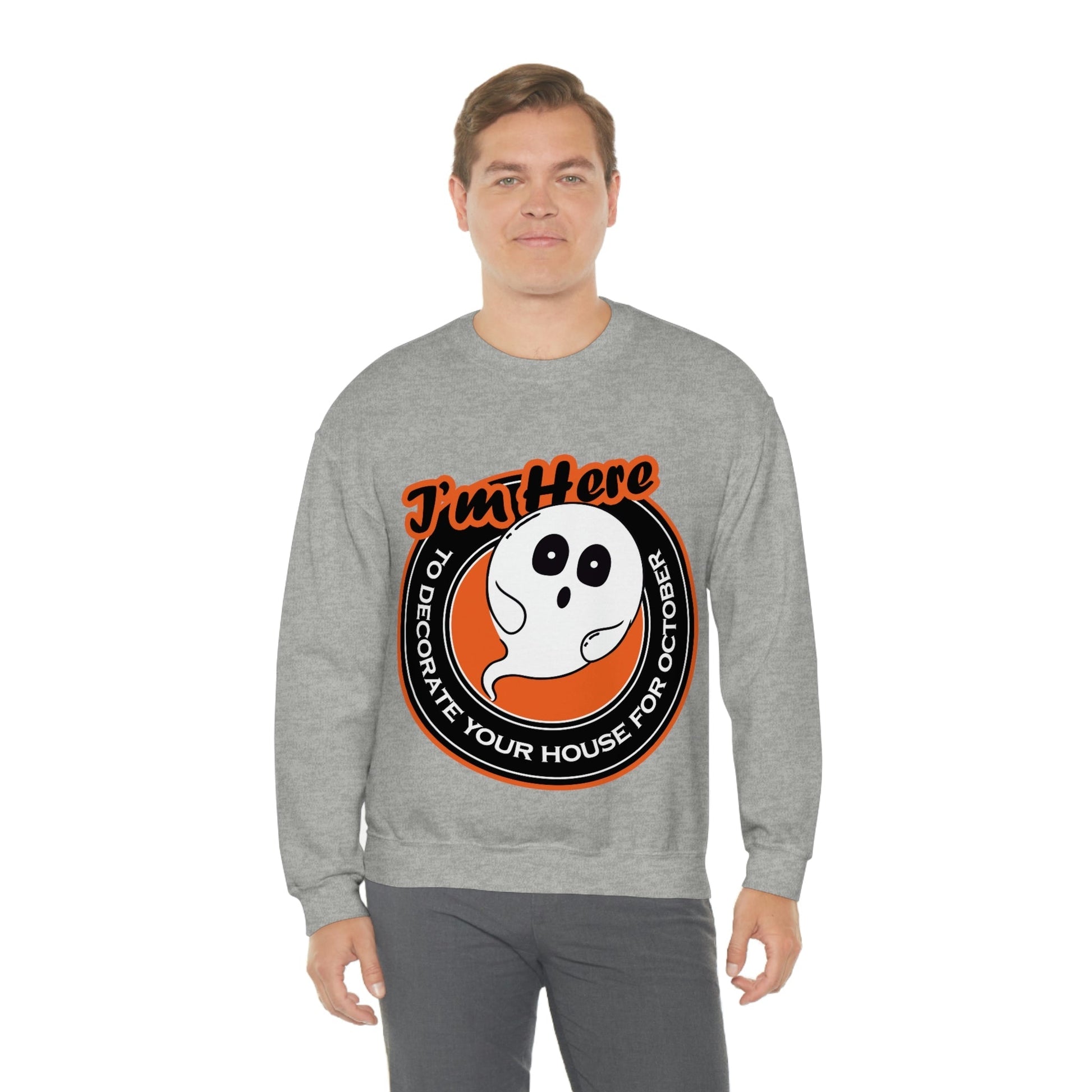 White Ghost I'm Here To Decorate Your House For October Unisex Heavy Blend™ Crewneck Sweatshirt Ichaku [Perfect Gifts Selection]