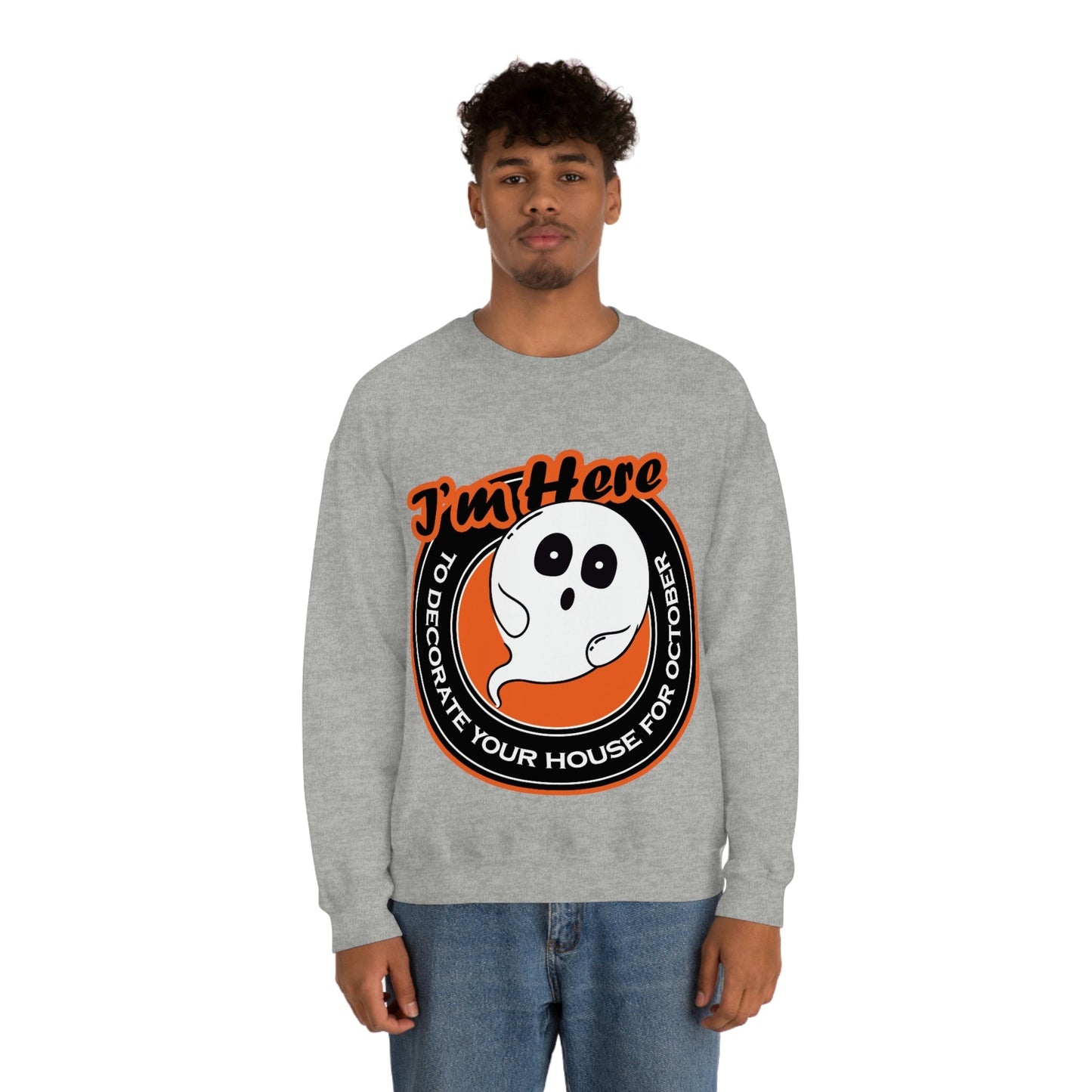 White Ghost I'm Here To Decorate Your House For October Unisex Heavy Blend™ Crewneck Sweatshirt Ichaku [Perfect Gifts Selection]