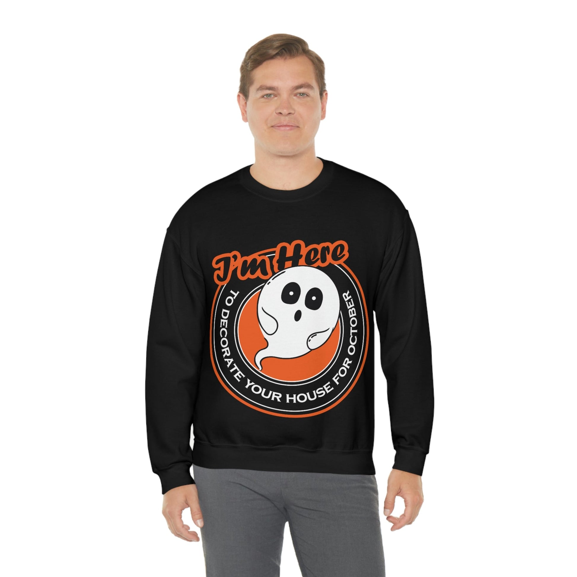 White Ghost I'm Here To Decorate Your House For October Unisex Heavy Blend™ Crewneck Sweatshirt Ichaku [Perfect Gifts Selection]