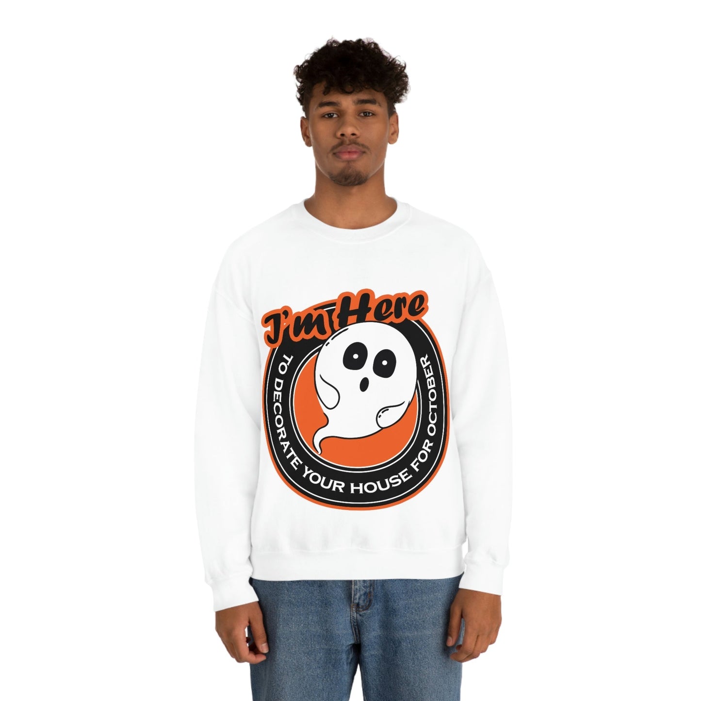 White Ghost I'm Here To Decorate Your House For October Unisex Heavy Blend™ Crewneck Sweatshirt Ichaku [Perfect Gifts Selection]