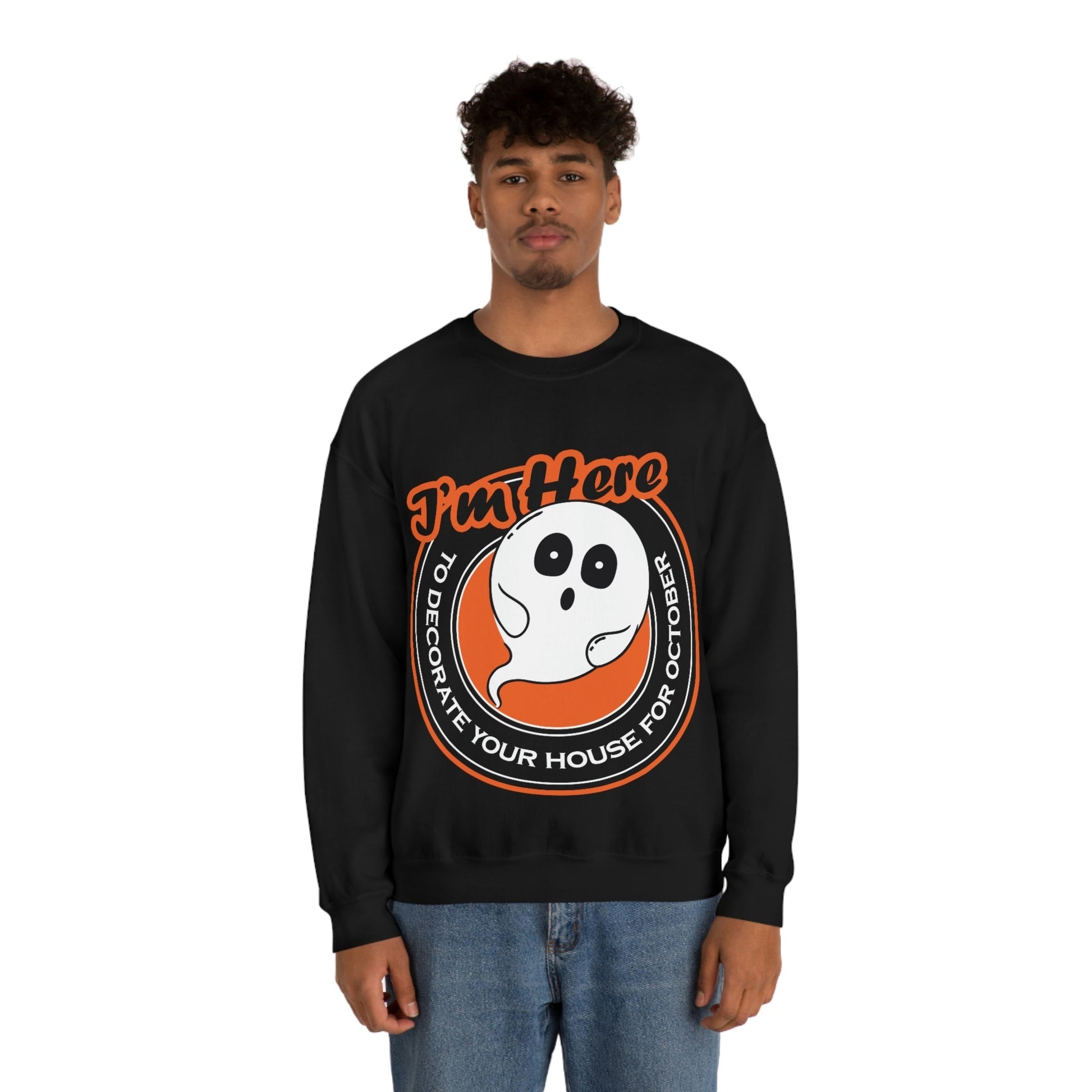 White Ghost I'm Here To Decorate Your House For October Unisex Heavy Blend™ Crewneck Sweatshirt Ichaku [Perfect Gifts Selection]