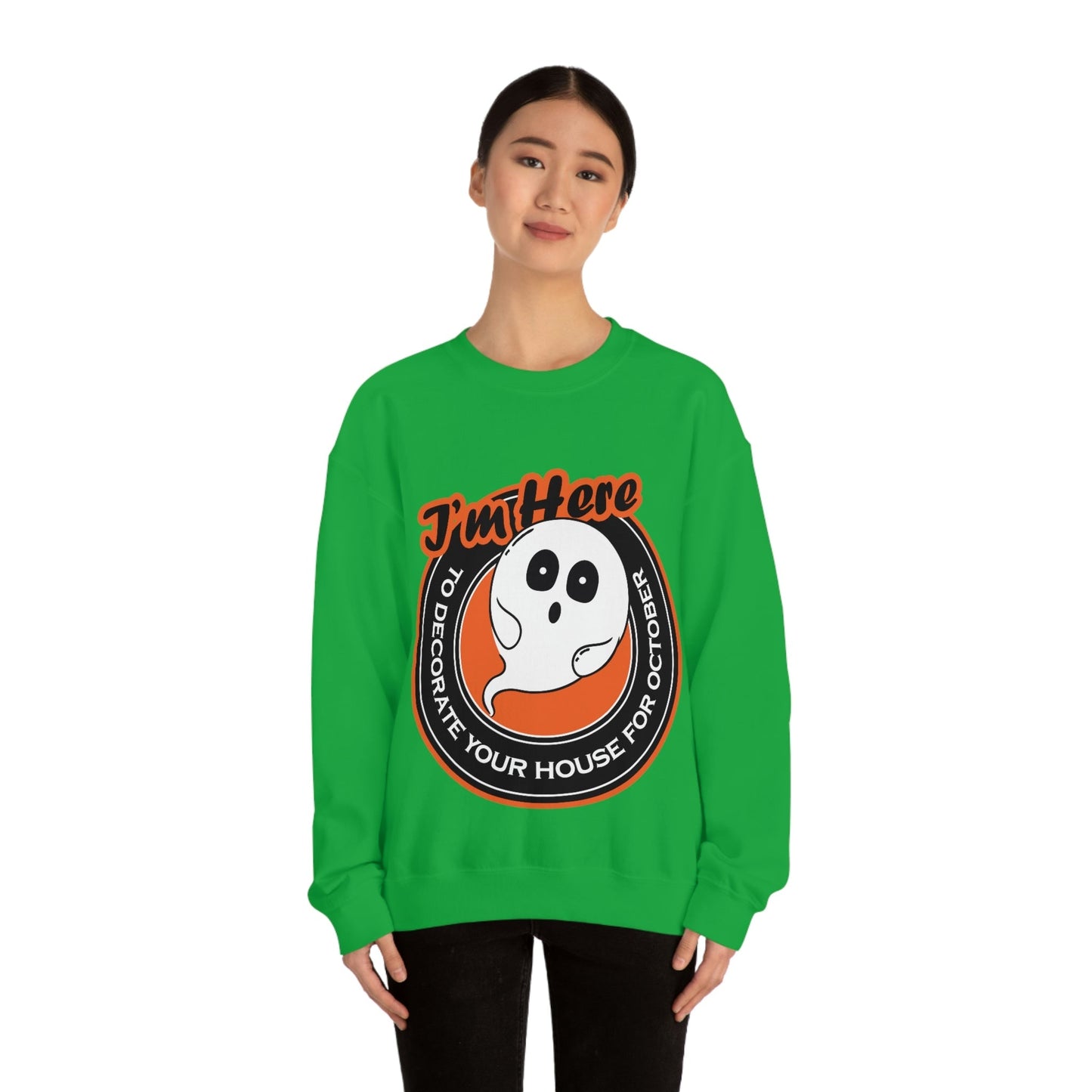 White Ghost I'm Here To Decorate Your House For October Unisex Heavy Blend™ Crewneck Sweatshirt Ichaku [Perfect Gifts Selection]