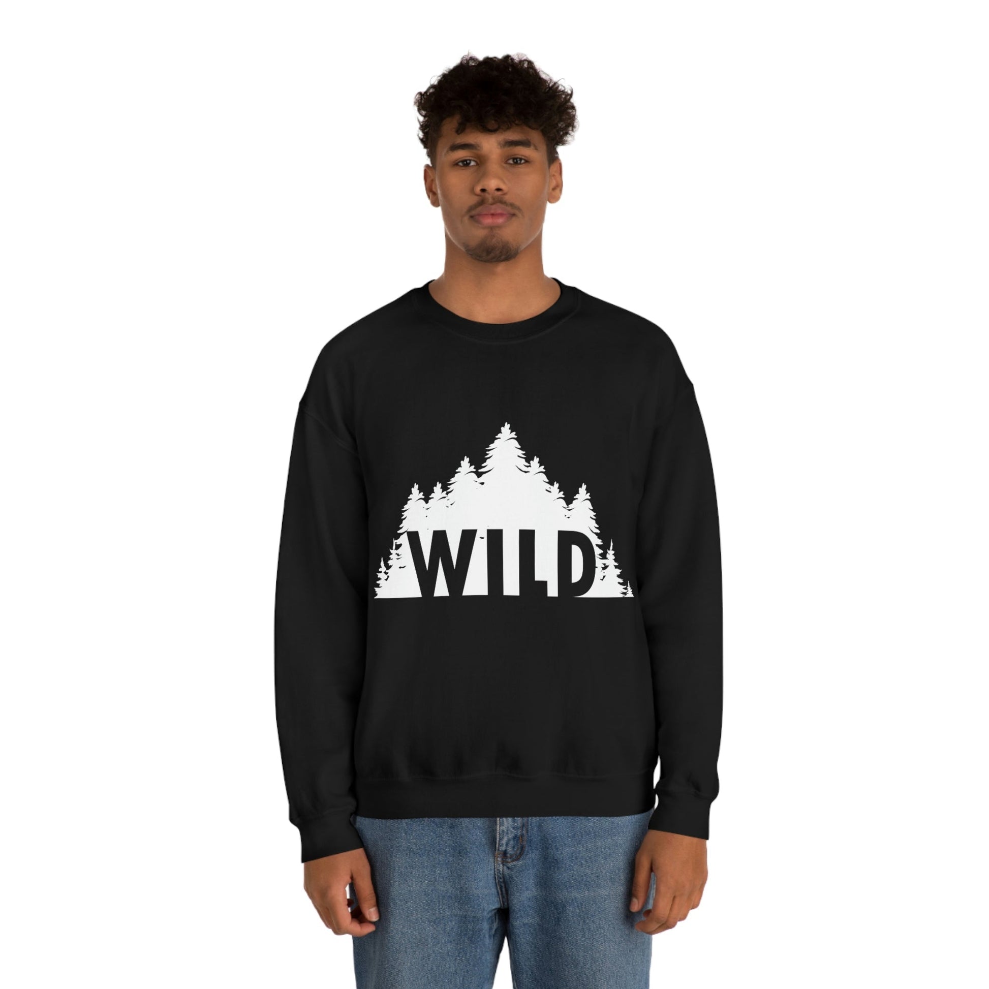 Wild Forest Silhouette Vacation Landscape Explore Unisex Heavy Blend™ Crewneck Sweatshirt Ichaku [Perfect Gifts Selection]