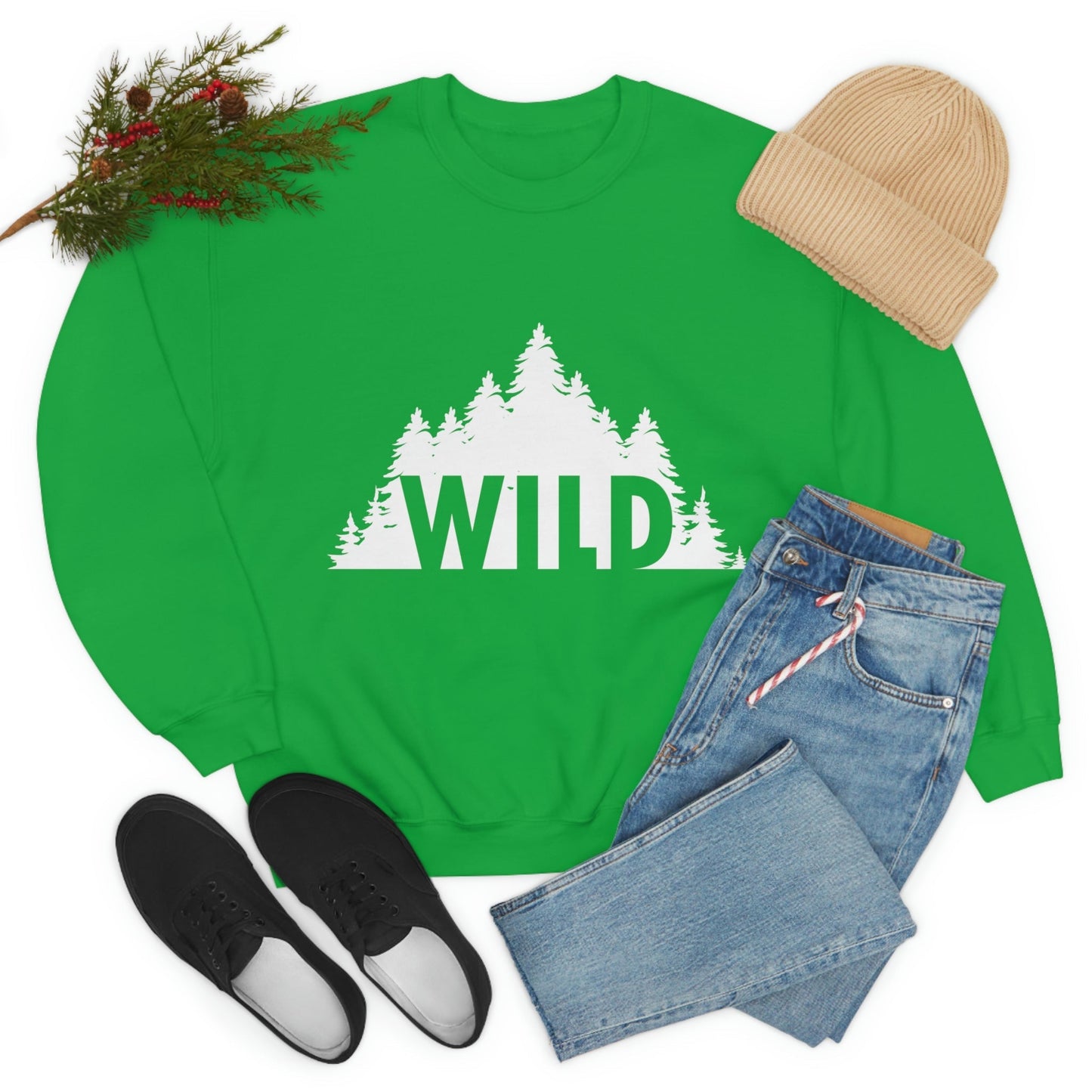 Wild Forest Silhouette Vacation Landscape Explore Unisex Heavy Blend™ Crewneck Sweatshirt Ichaku [Perfect Gifts Selection]