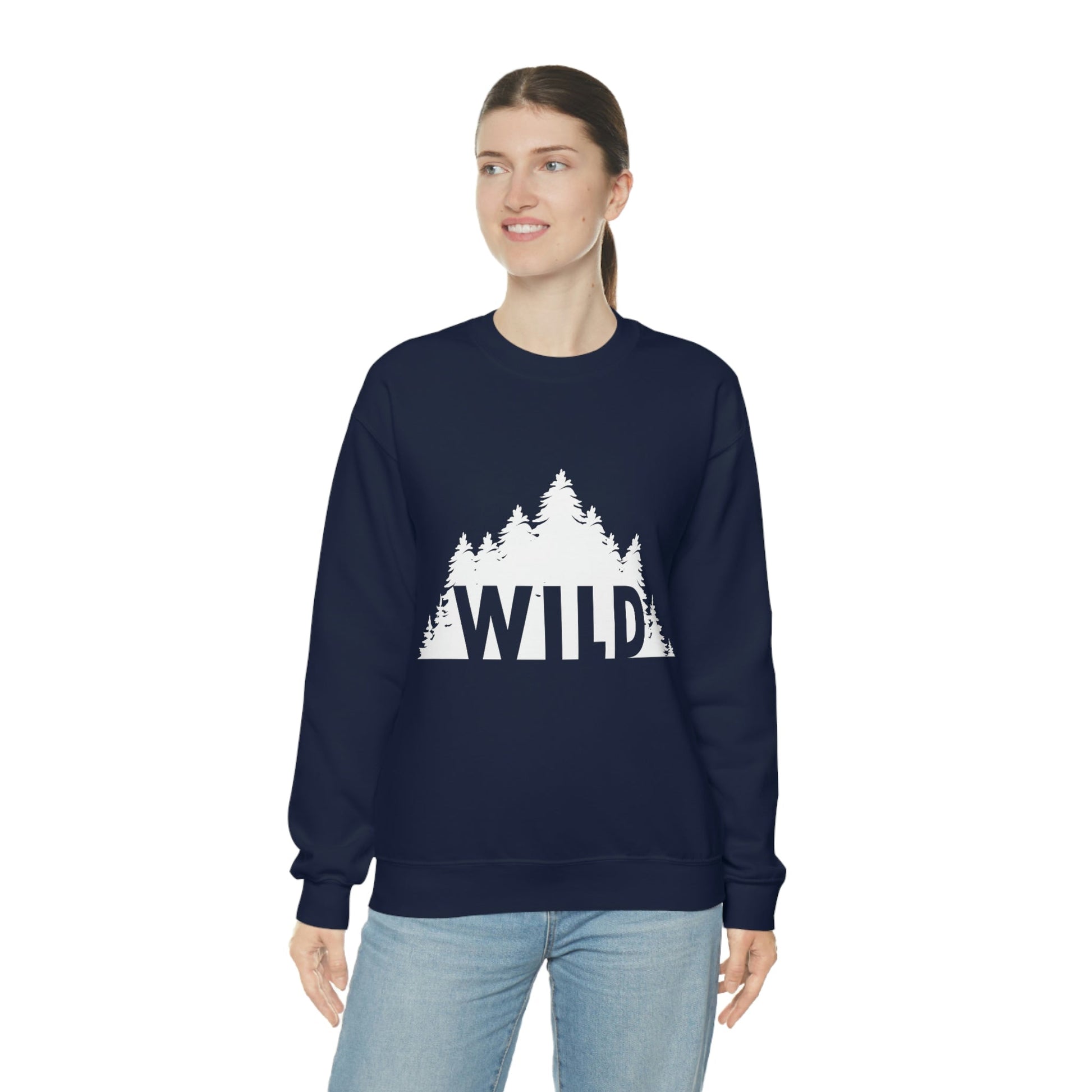 Wild Forest Silhouette Vacation Landscape Explore Unisex Heavy Blend™ Crewneck Sweatshirt Ichaku [Perfect Gifts Selection]