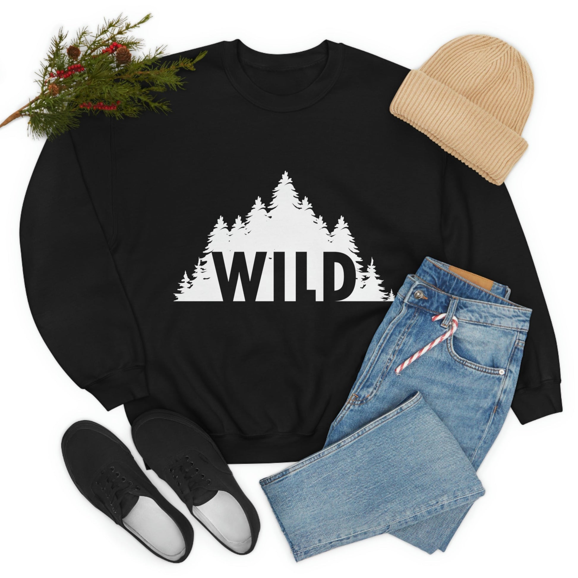 Wild Forest Silhouette Vacation Landscape Explore Unisex Heavy Blend™ Crewneck Sweatshirt Ichaku [Perfect Gifts Selection]