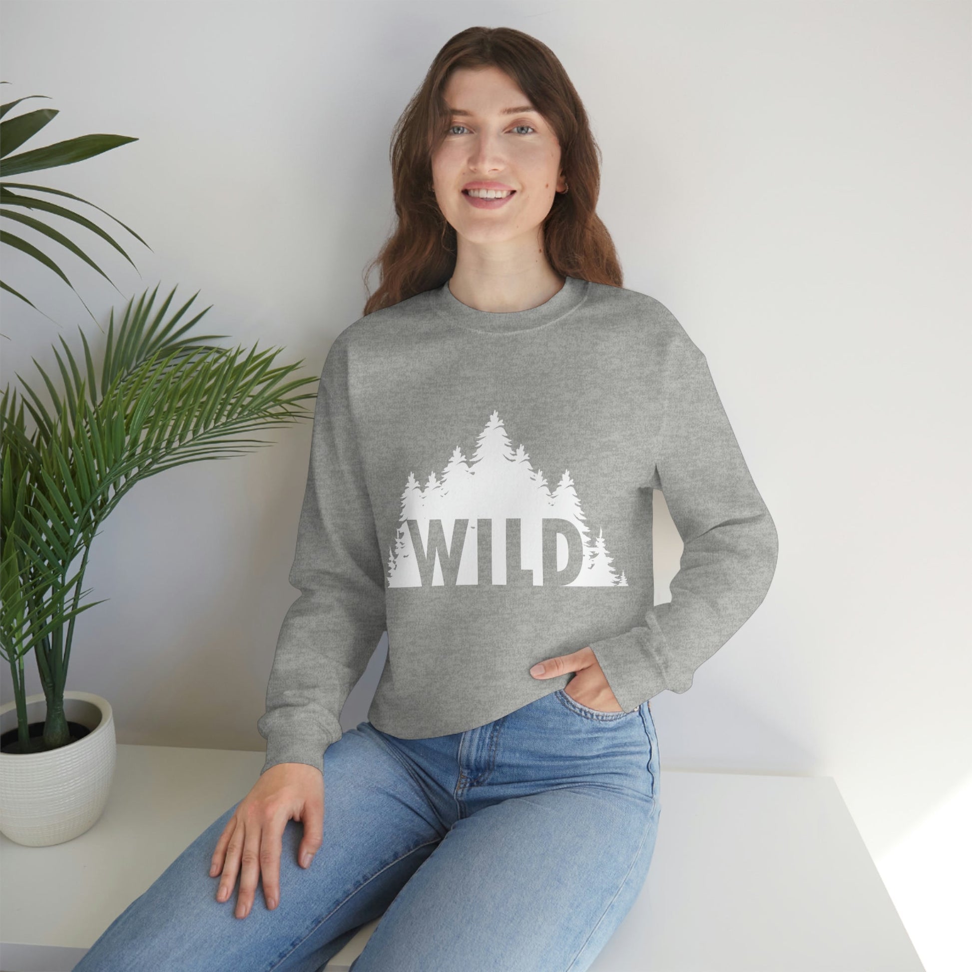 Wild Forest Silhouette Vacation Landscape Explore Unisex Heavy Blend™ Crewneck Sweatshirt Ichaku [Perfect Gifts Selection]