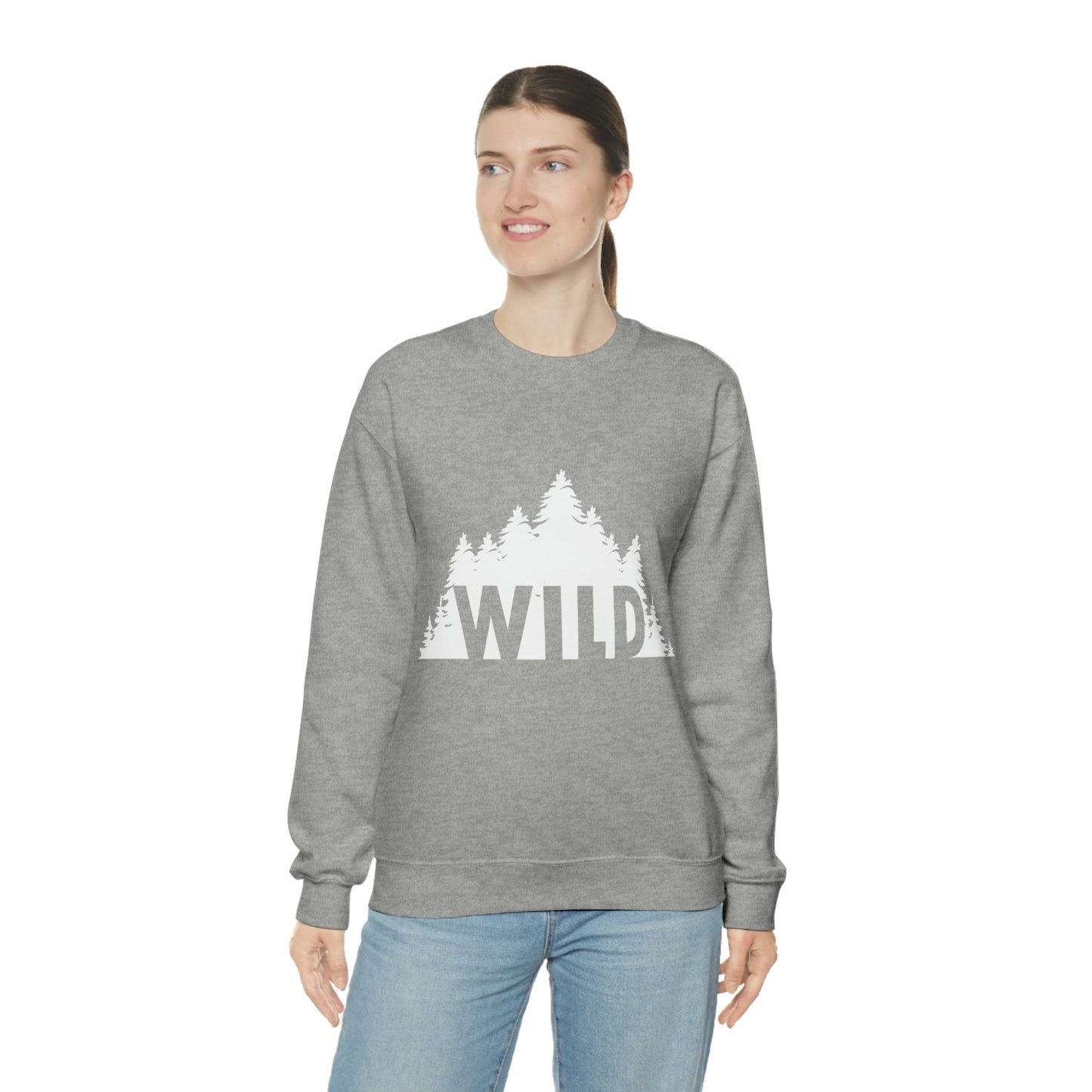 Wild Forest Silhouette Vacation Landscape Explore Unisex Heavy Blend™ Crewneck Sweatshirt Ichaku [Perfect Gifts Selection]