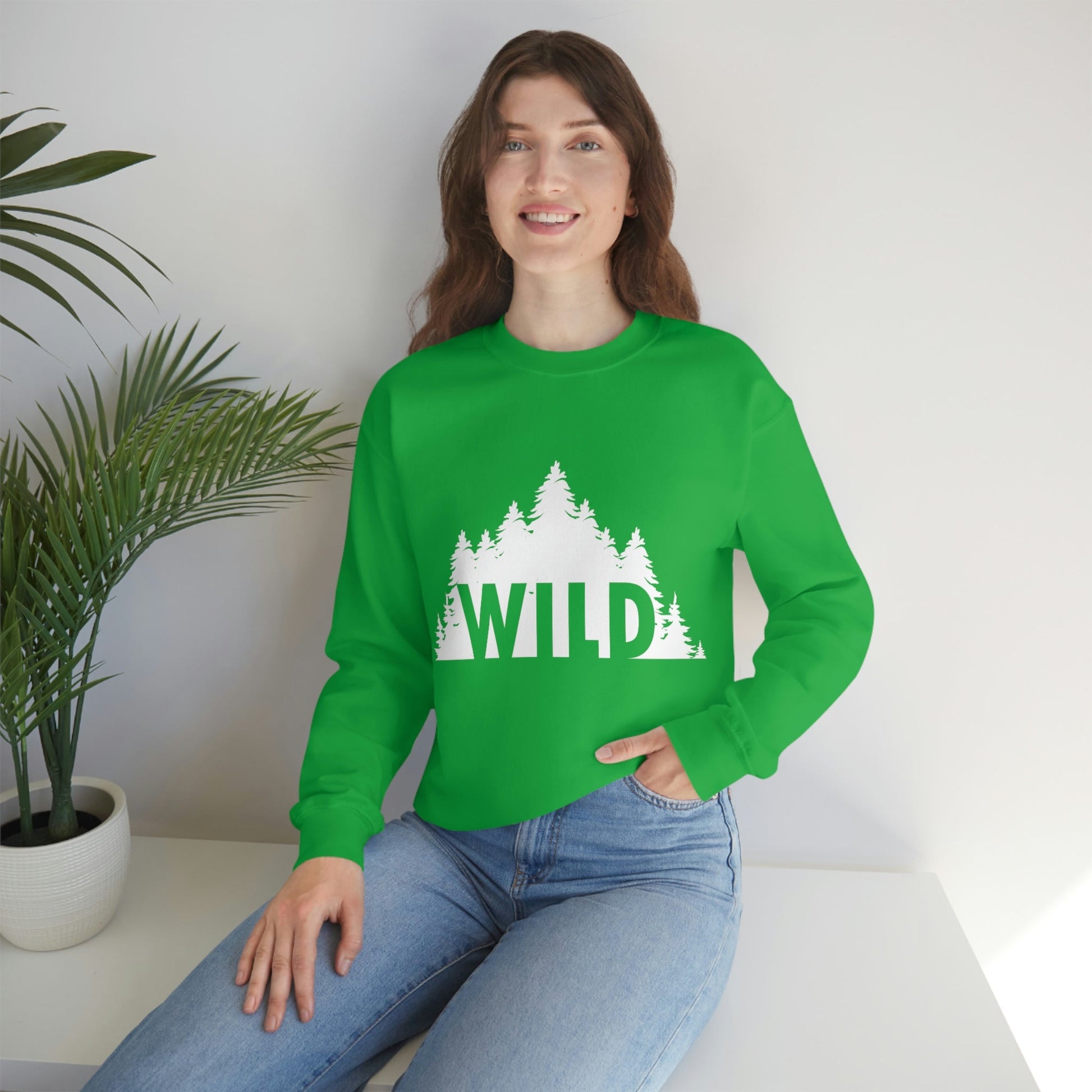 Wild Forest Silhouette Vacation Landscape Explore Unisex Heavy Blend™ Crewneck Sweatshirt Ichaku [Perfect Gifts Selection]