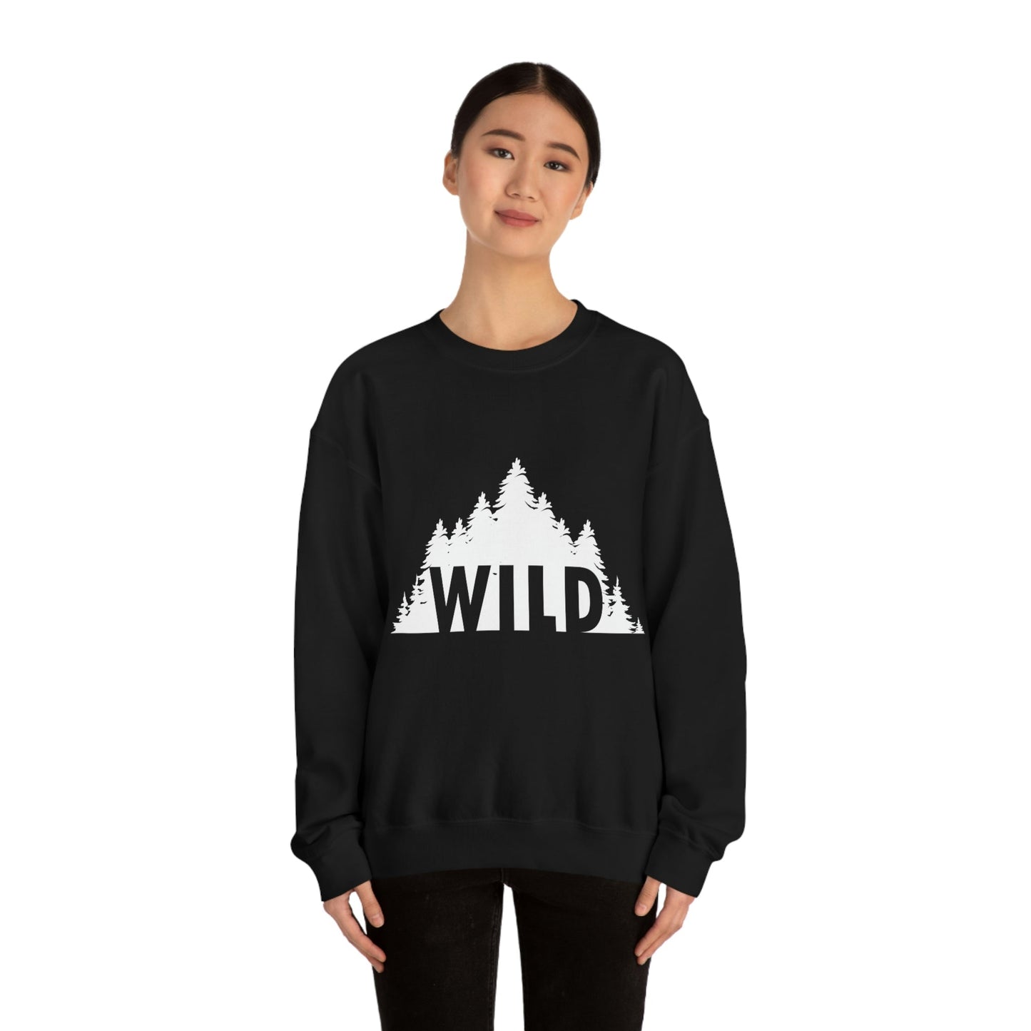 Wild Forest Silhouette Vacation Landscape Explore Unisex Heavy Blend™ Crewneck Sweatshirt Ichaku [Perfect Gifts Selection]