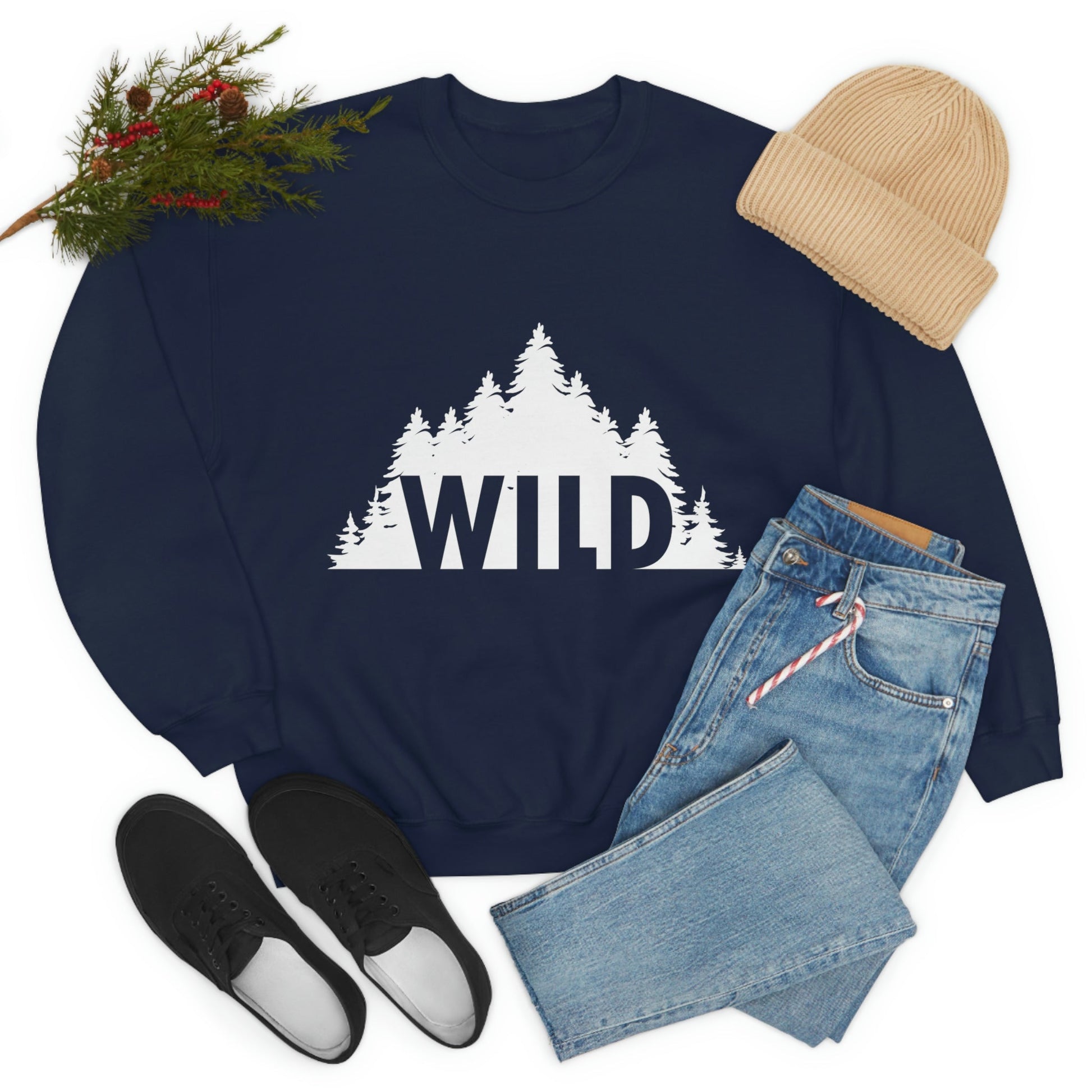 Wild Forest Silhouette Vacation Landscape Explore Unisex Heavy Blend™ Crewneck Sweatshirt Ichaku [Perfect Gifts Selection]