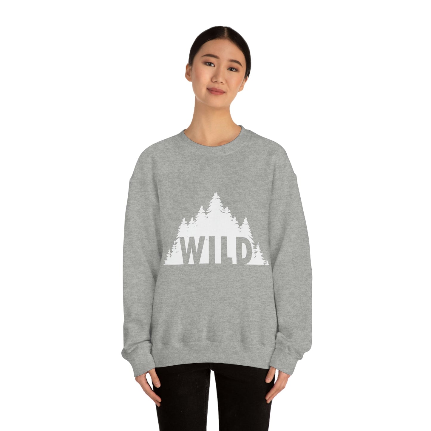 Wild Forest Silhouette Vacation Landscape Explore Unisex Heavy Blend™ Crewneck Sweatshirt Ichaku [Perfect Gifts Selection]