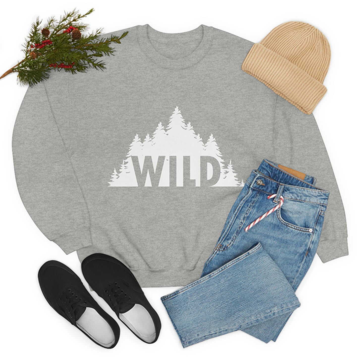 Wild Forest Silhouette Vacation Landscape Explore Unisex Heavy Blend™ Crewneck Sweatshirt Ichaku [Perfect Gifts Selection]