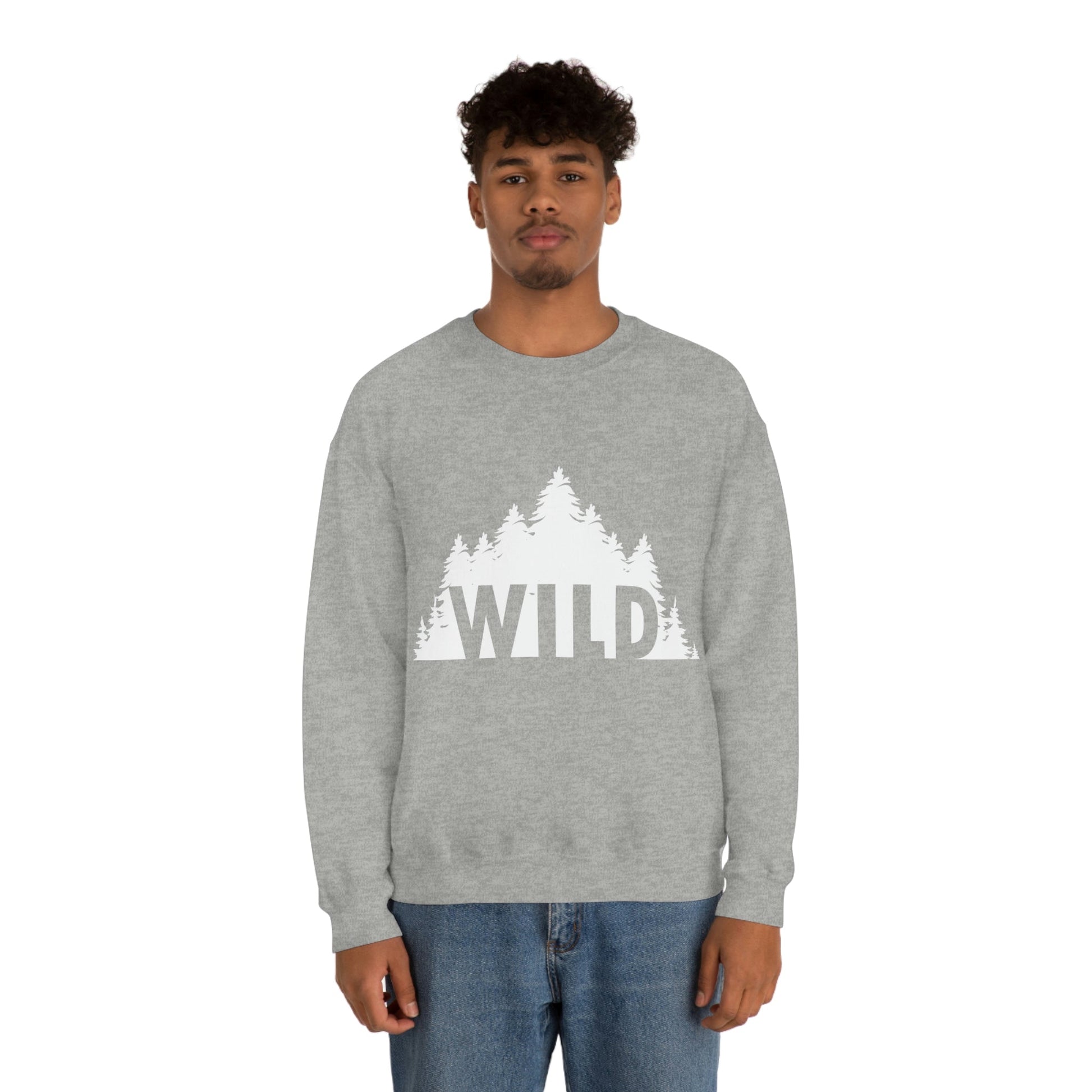 Wild Forest Silhouette Vacation Landscape Explore Unisex Heavy Blend™ Crewneck Sweatshirt Ichaku [Perfect Gifts Selection]