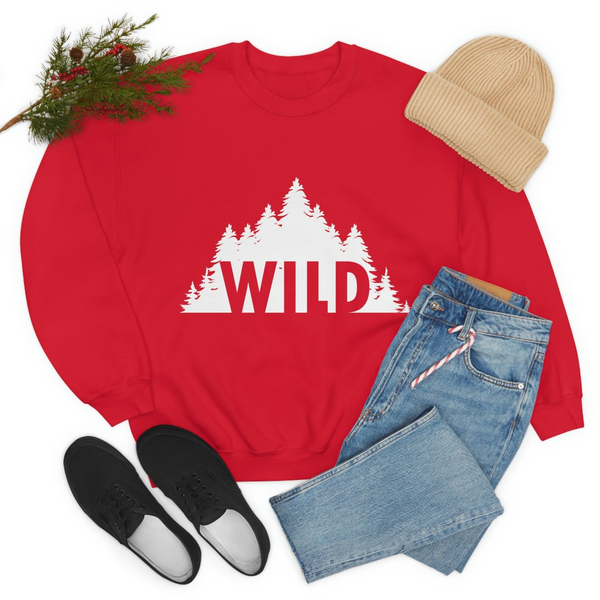 Wild Forest Silhouette Vacation Landscape Explore Unisex Heavy Blend™ Crewneck Sweatshirt Ichaku [Perfect Gifts Selection]