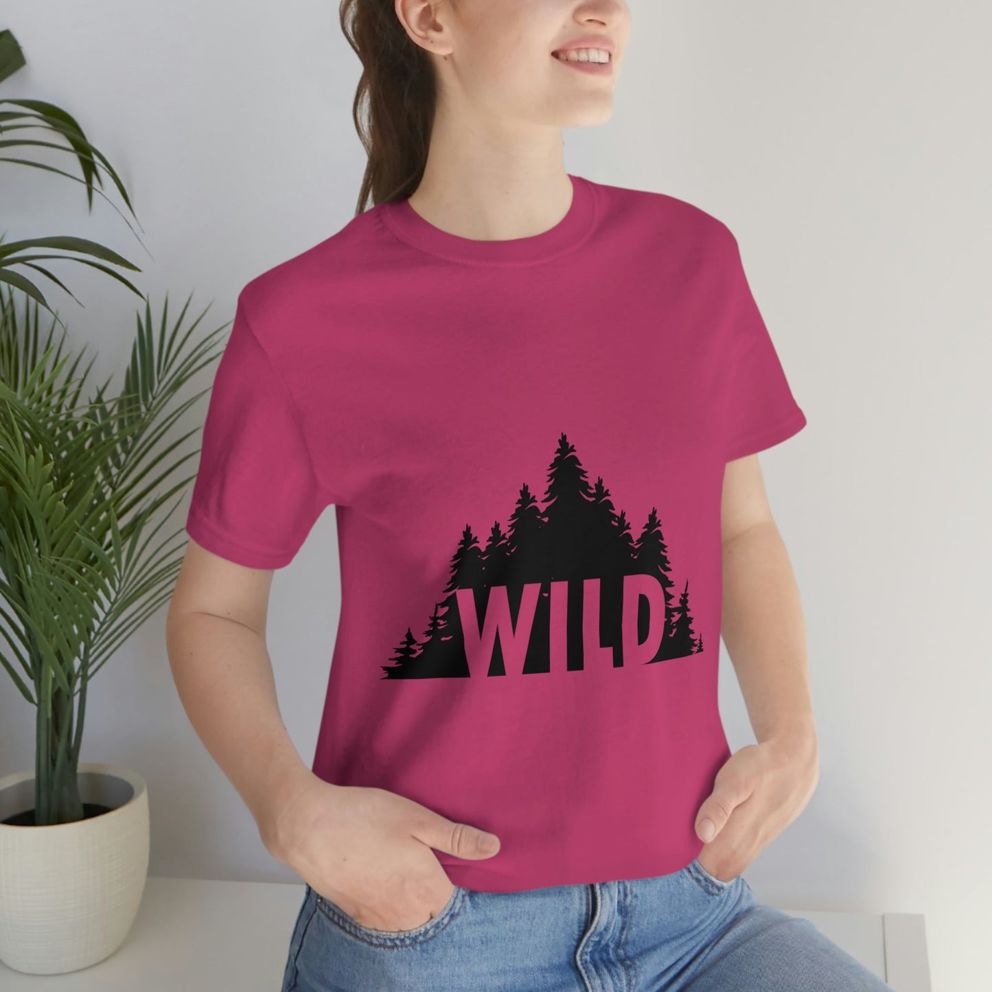 Wild Forest Silhouette Vacation Landscape Explore Unisex Jersey Short Sleeve T-Shirt Ichaku [Perfect Gifts Selection]