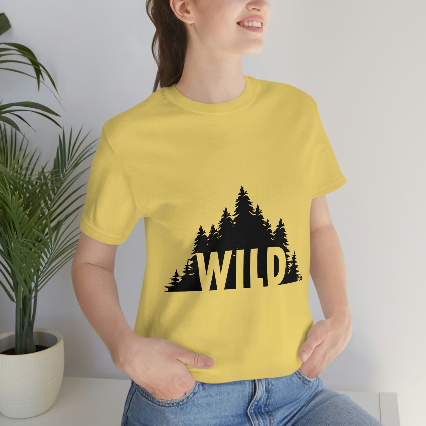 Wild Forest Silhouette Vacation Landscape Explore Unisex Jersey Short Sleeve T-Shirt Ichaku [Perfect Gifts Selection]