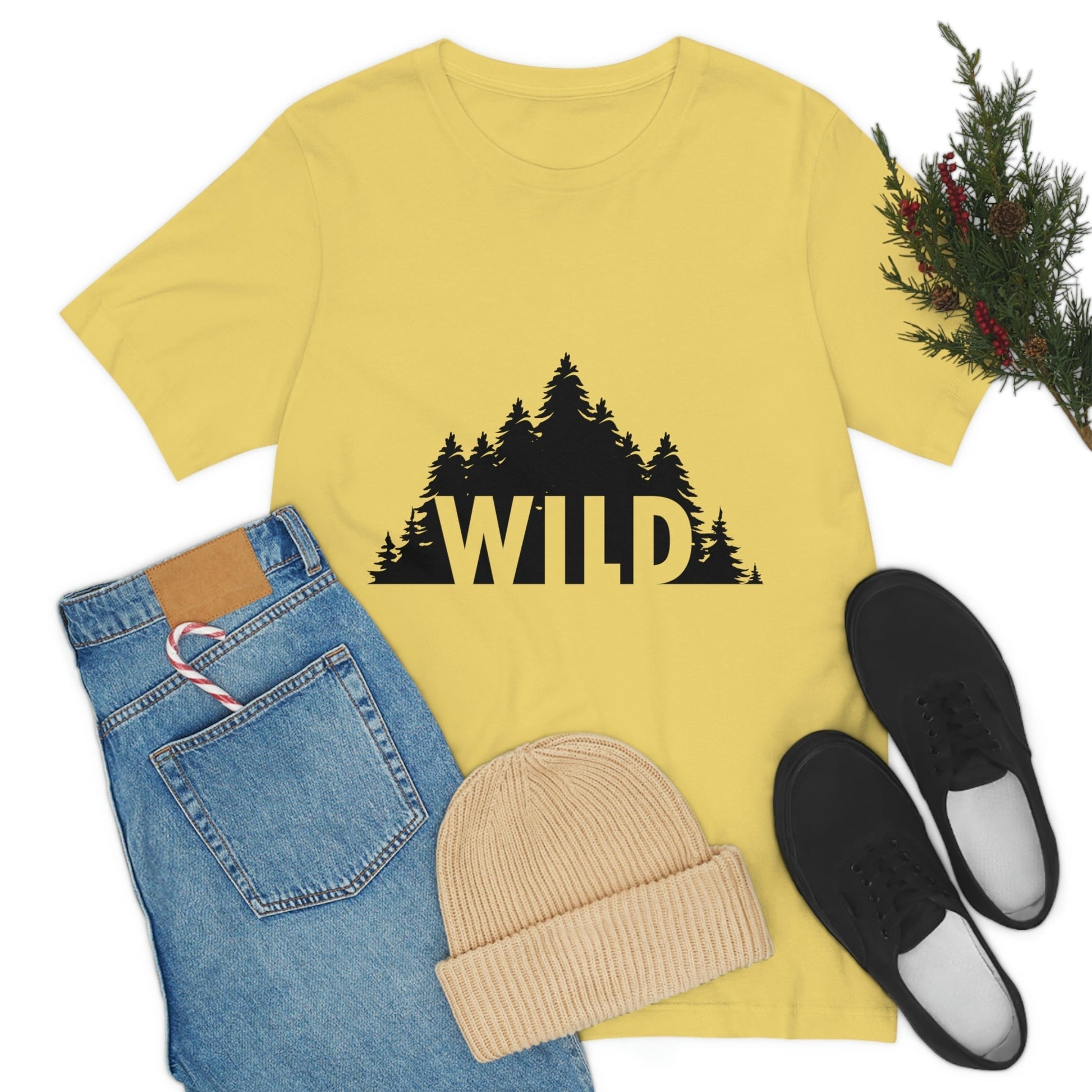 Wild Forest Silhouette Vacation Landscape Explore Unisex Jersey Short Sleeve T-Shirt Ichaku [Perfect Gifts Selection]