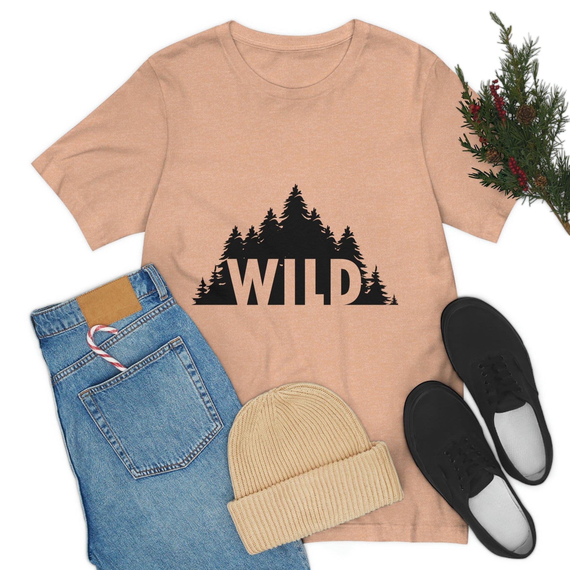 Wild Forest Silhouette Vacation Landscape Explore Unisex Jersey Short Sleeve T-Shirt Ichaku [Perfect Gifts Selection]