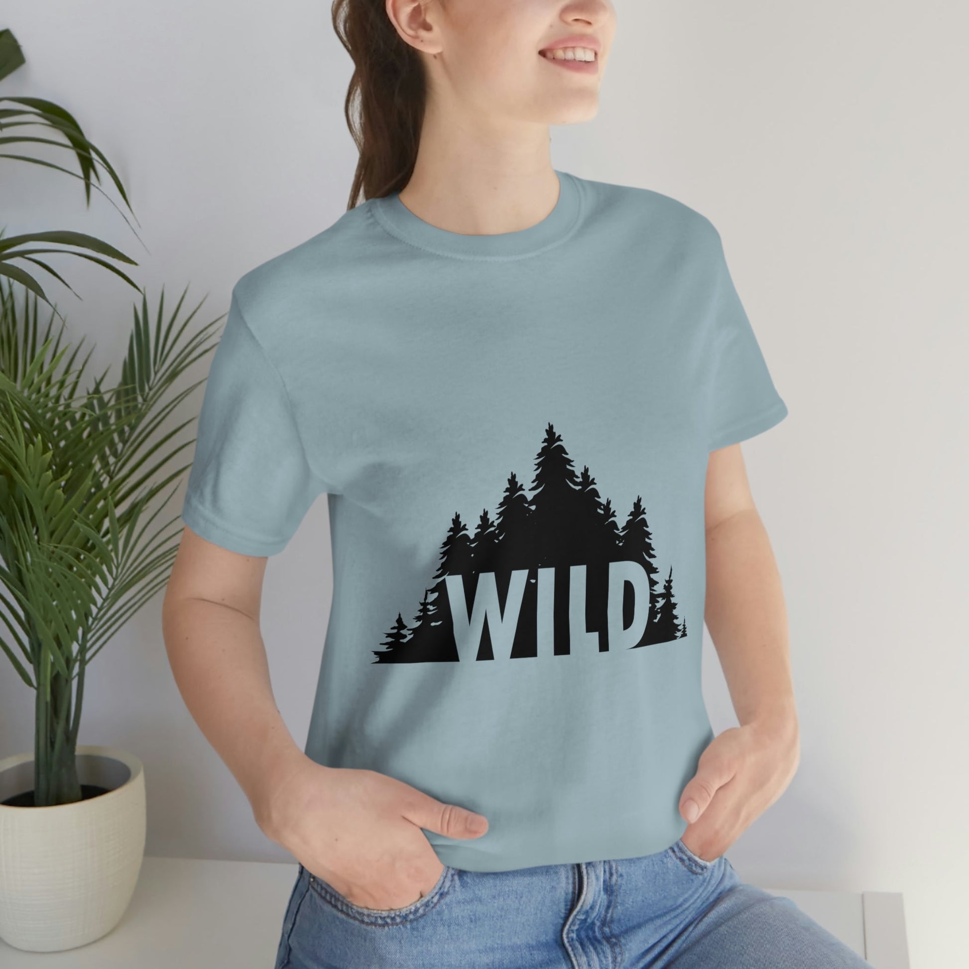 Wild Forest Silhouette Vacation Landscape Explore Unisex Jersey Short Sleeve T-Shirt Ichaku [Perfect Gifts Selection]