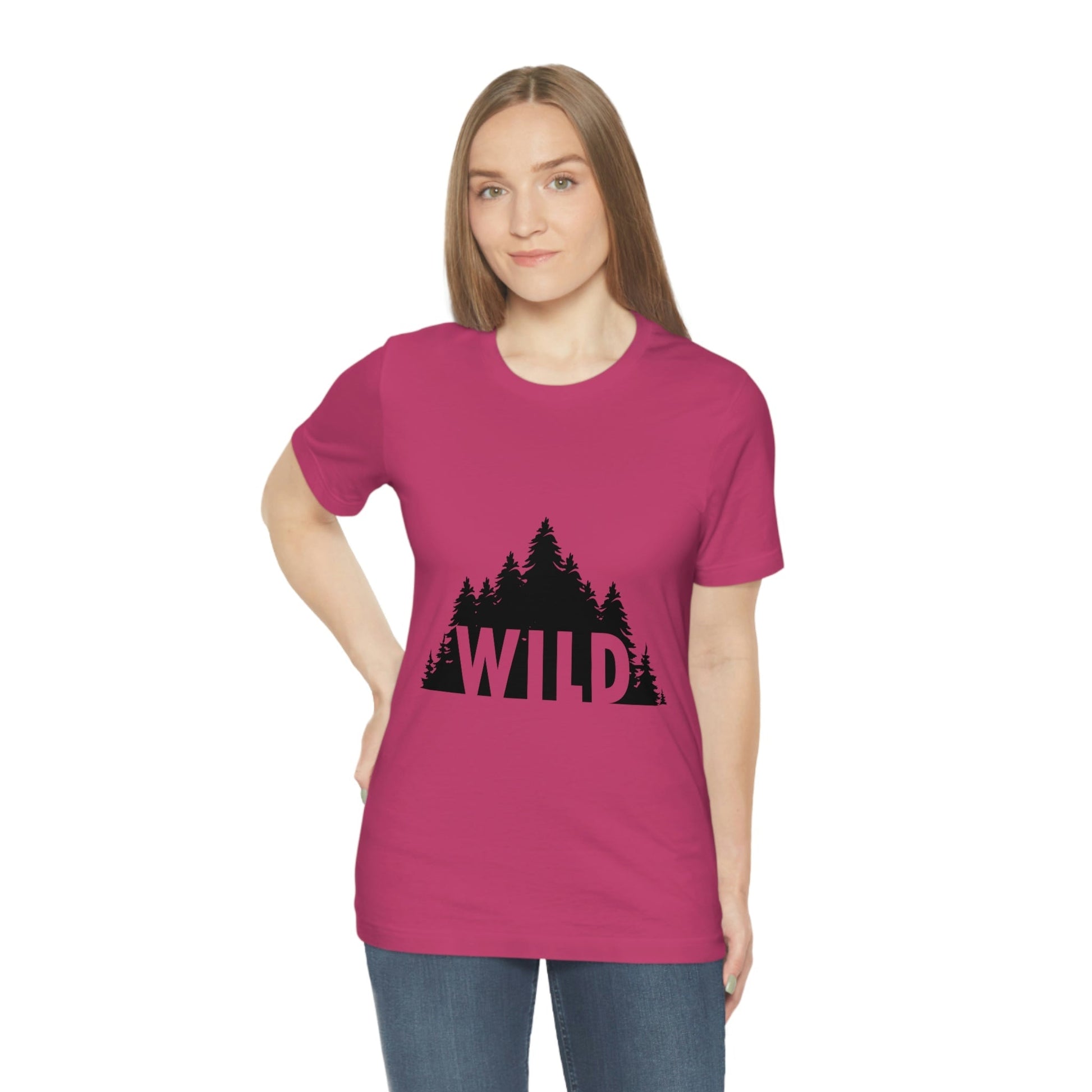 Wild Forest Silhouette Vacation Landscape Explore Unisex Jersey Short Sleeve T-Shirt Ichaku [Perfect Gifts Selection]