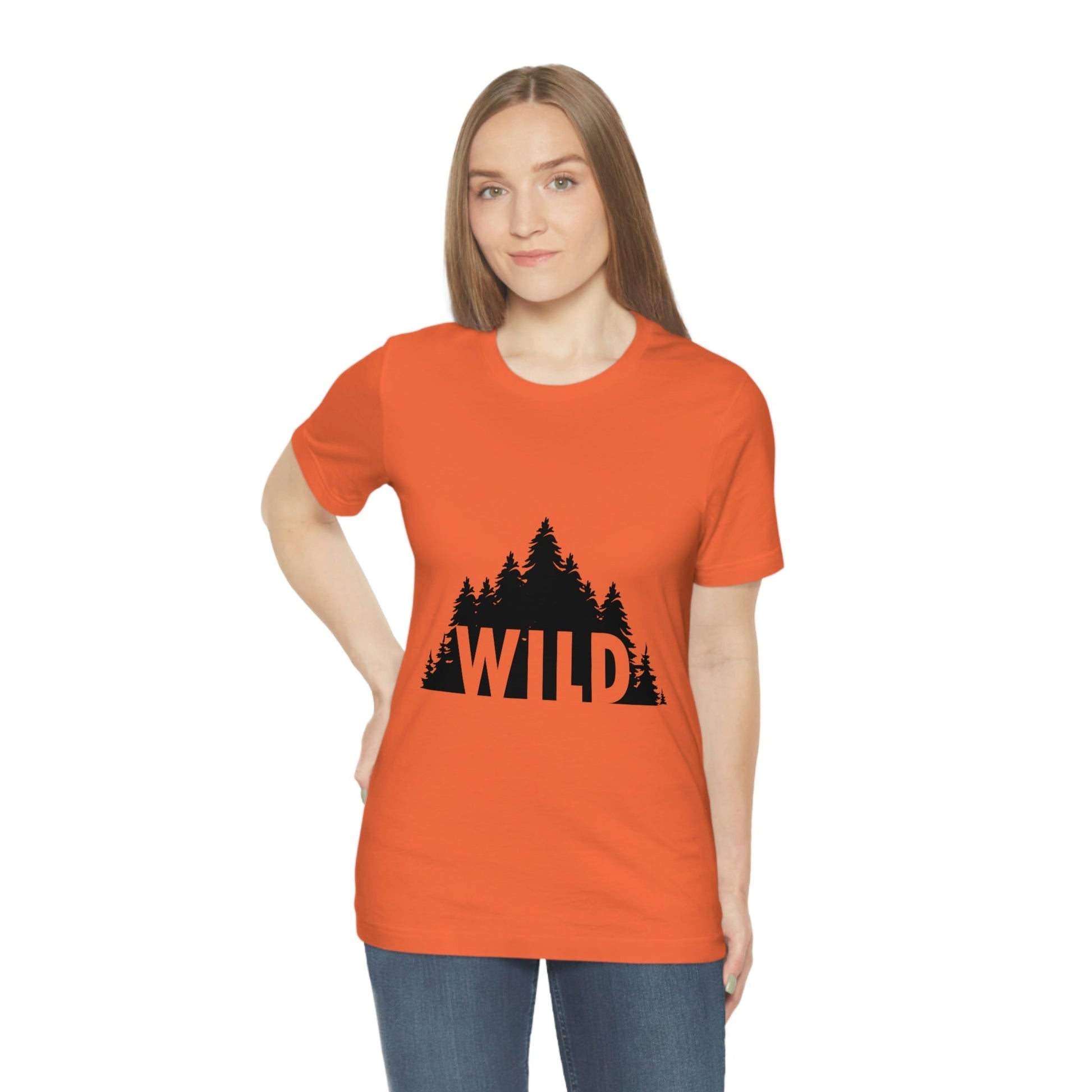 Wild Forest Silhouette Vacation Landscape Explore Unisex Jersey Short Sleeve T-Shirt Ichaku [Perfect Gifts Selection]