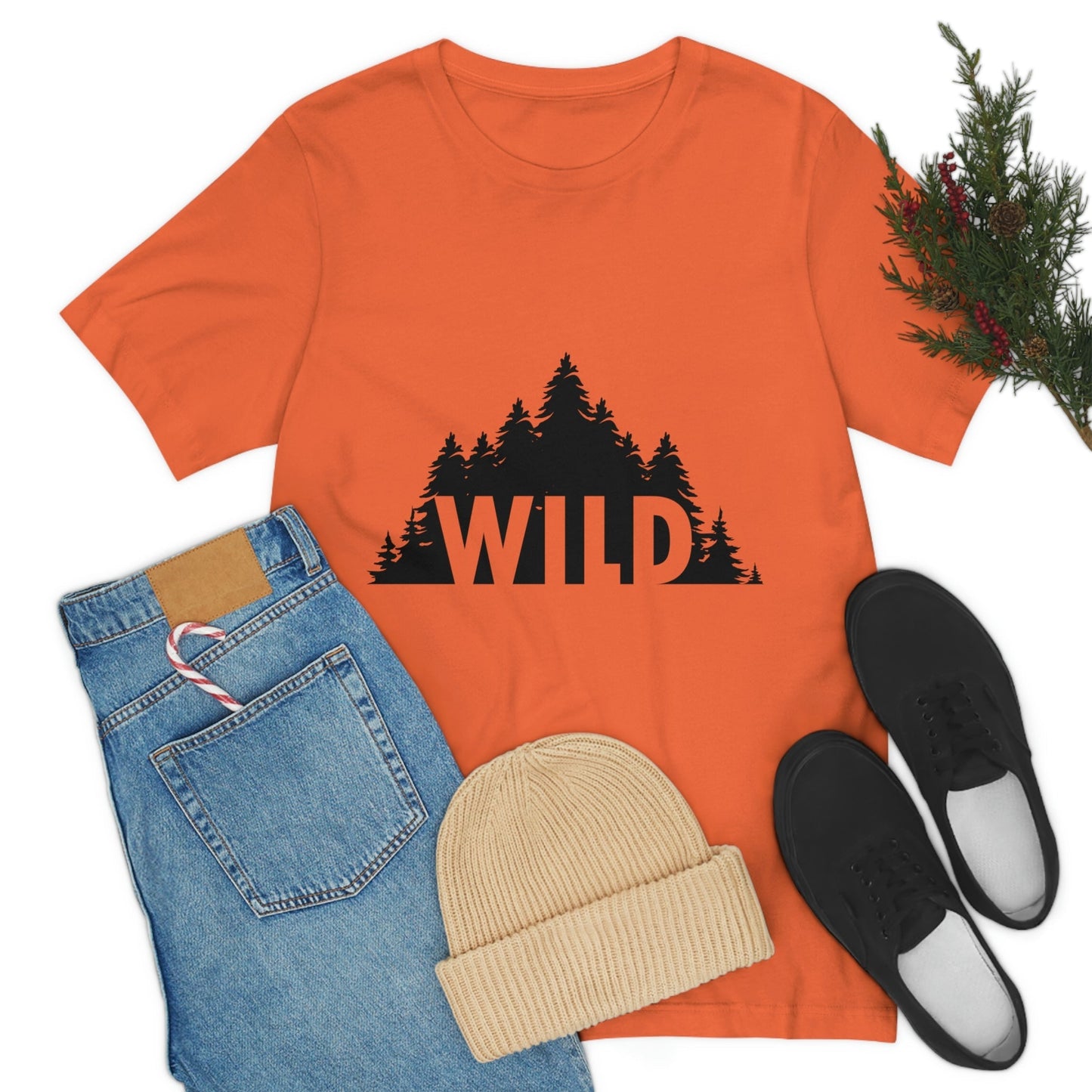 Wild Forest Silhouette Vacation Landscape Explore Unisex Jersey Short Sleeve T-Shirt Ichaku [Perfect Gifts Selection]