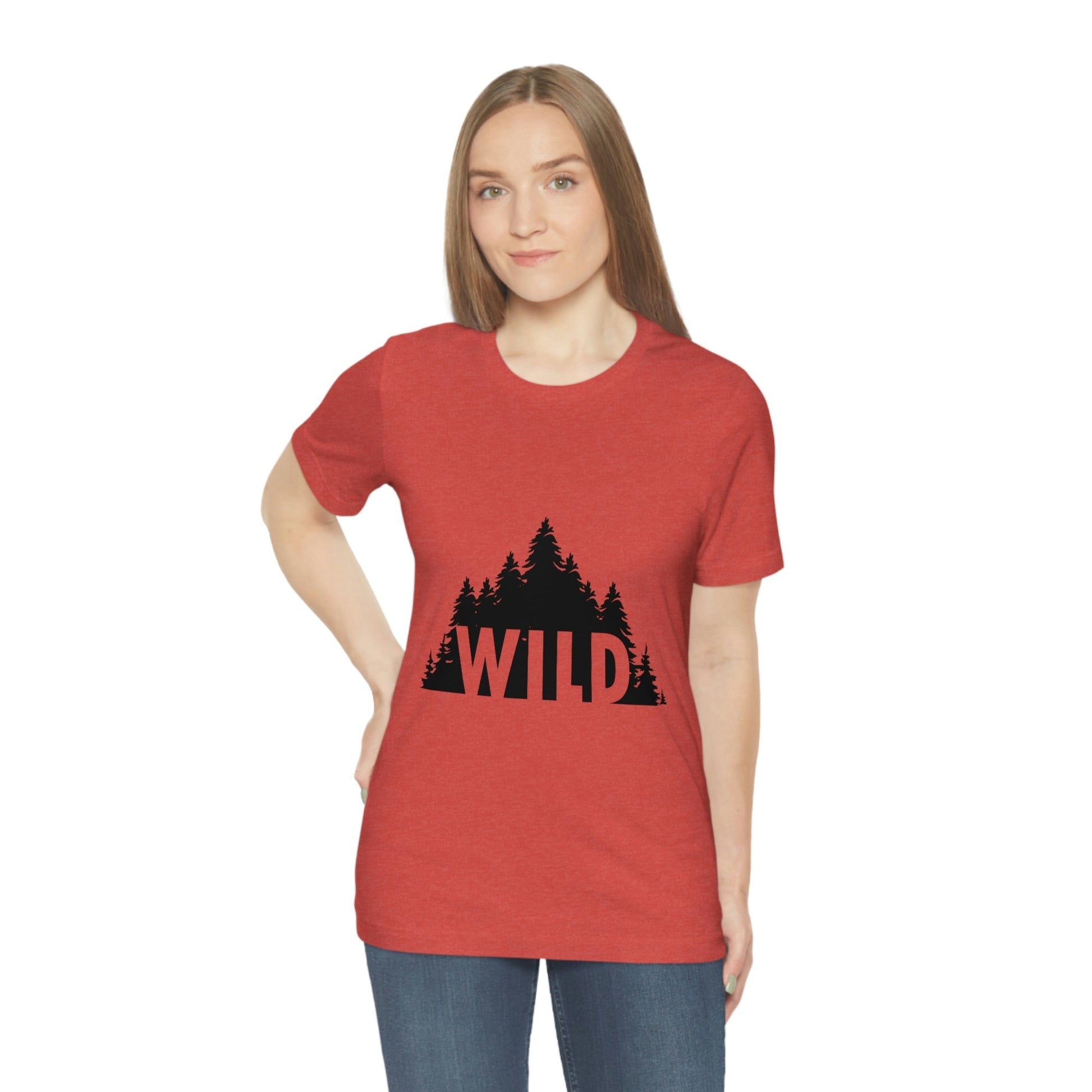 Wild Forest Silhouette Vacation Landscape Explore Unisex Jersey Short Sleeve T-Shirt Ichaku [Perfect Gifts Selection]