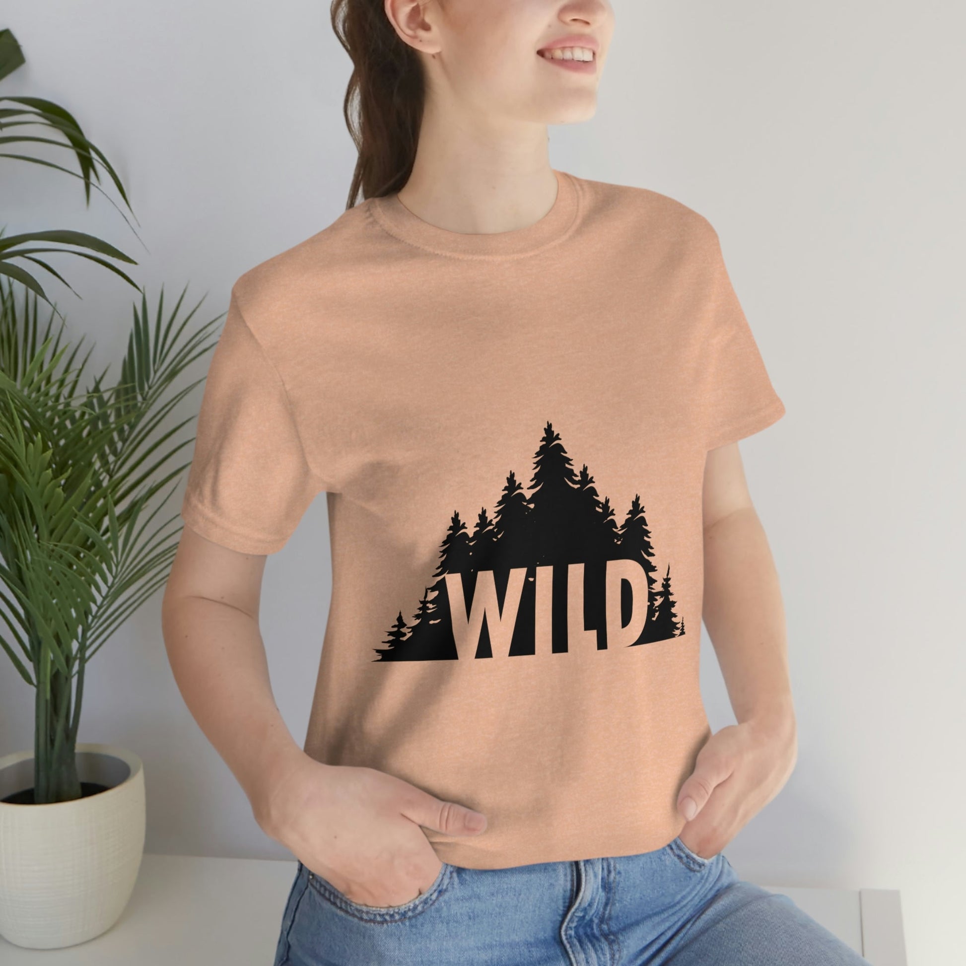 Wild Forest Silhouette Vacation Landscape Explore Unisex Jersey Short Sleeve T-Shirt Ichaku [Perfect Gifts Selection]