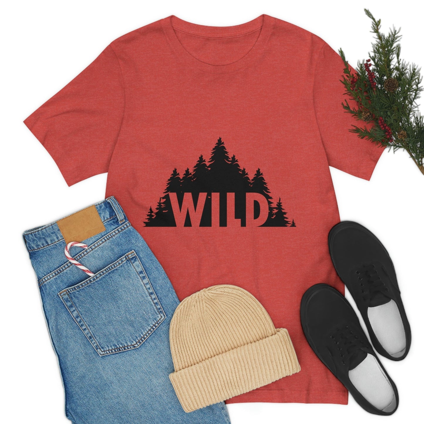 Wild Forest Silhouette Vacation Landscape Explore Unisex Jersey Short Sleeve T-Shirt Ichaku [Perfect Gifts Selection]