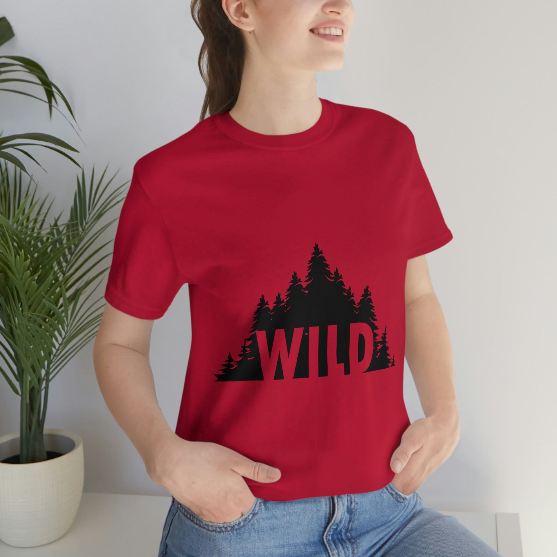 Wild Forest Silhouette Vacation Landscape Explore Unisex Jersey Short Sleeve T-Shirt Ichaku [Perfect Gifts Selection]