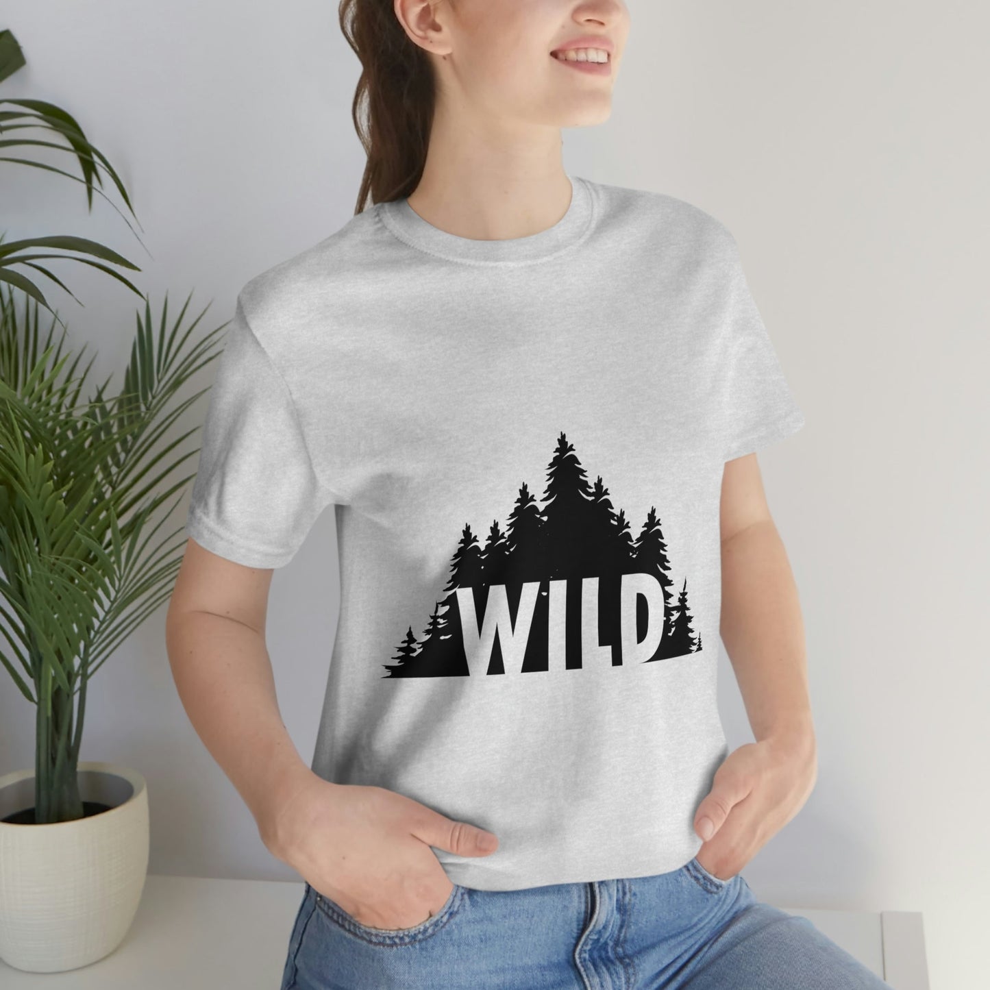 Wild Forest Silhouette Vacation Landscape Explore Unisex Jersey Short Sleeve T-Shirt Ichaku [Perfect Gifts Selection]