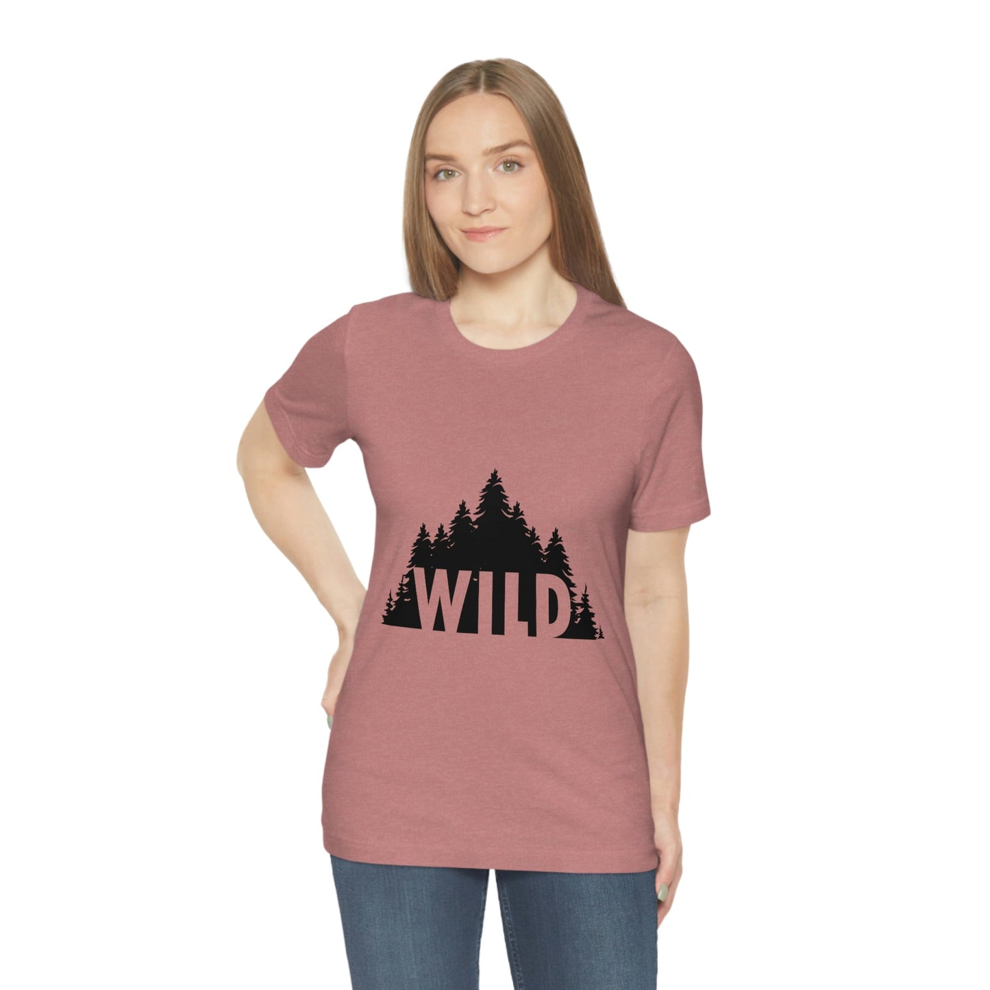 Wild Forest Silhouette Vacation Landscape Explore Unisex Jersey Short Sleeve T-Shirt Ichaku [Perfect Gifts Selection]