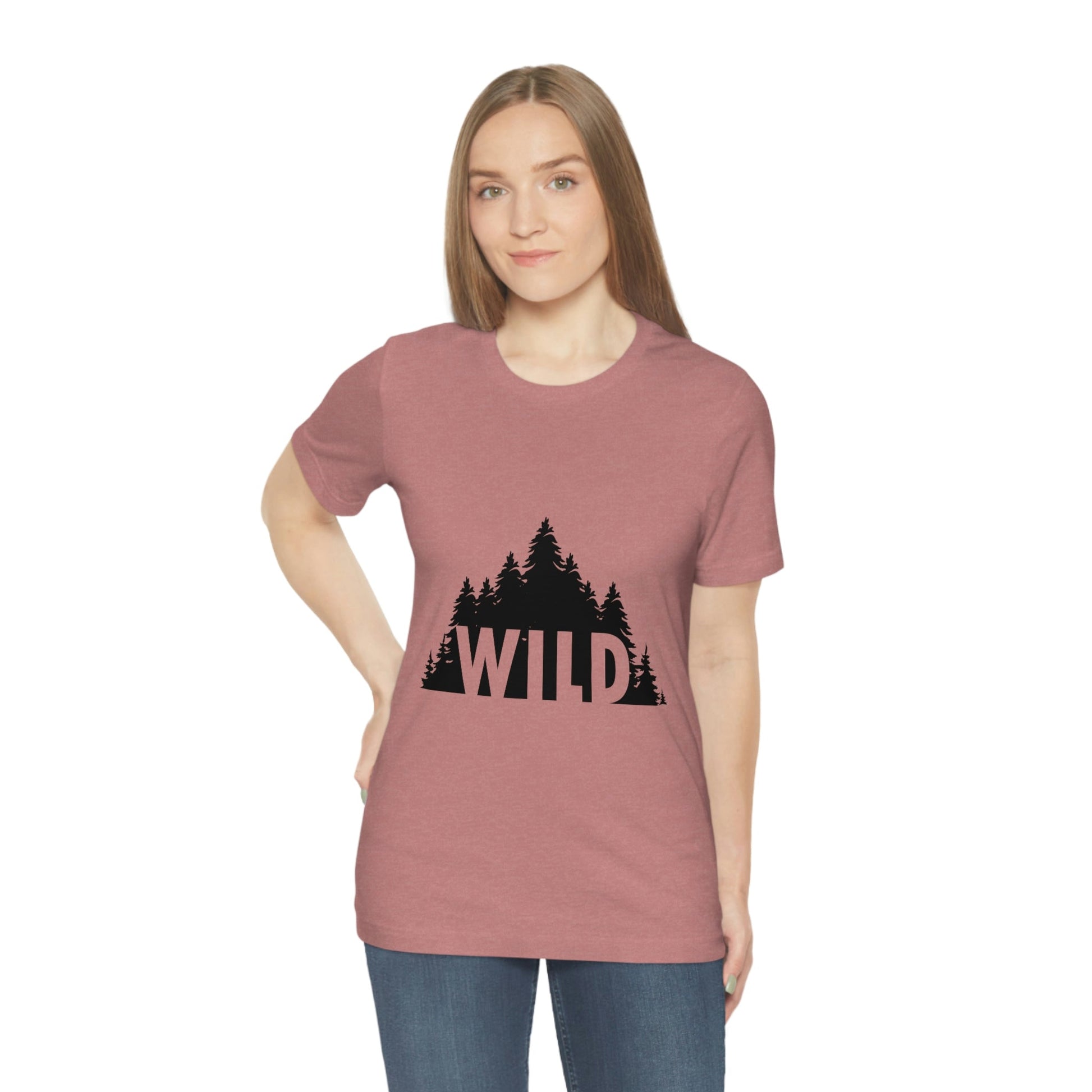 Wild Forest Silhouette Vacation Landscape Explore Unisex Jersey Short Sleeve T-Shirt Ichaku [Perfect Gifts Selection]