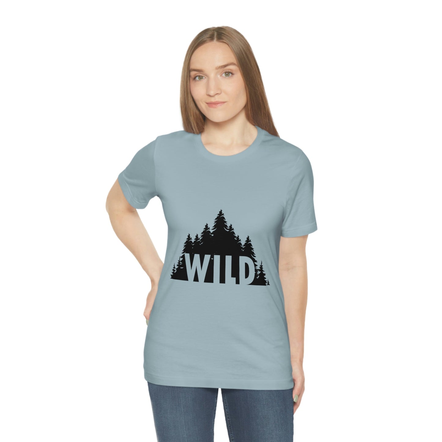 Wild Forest Silhouette Vacation Landscape Explore Unisex Jersey Short Sleeve T-Shirt Ichaku [Perfect Gifts Selection]