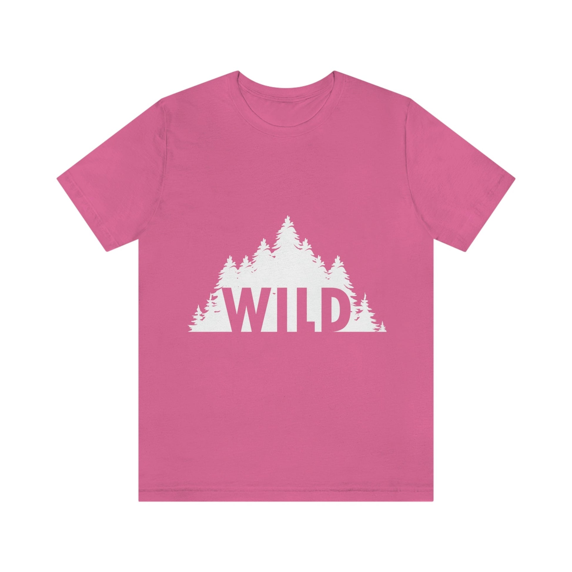 Wild Forest Silhouette Vacation Landscape Explore  White Text Unisex Jersey Short Sleeve T-Shirt Ichaku [Perfect Gifts Selection]