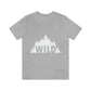 Wild Forest Silhouette Vacation Landscape Explore  White Text Unisex Jersey Short Sleeve T-Shirt Ichaku [Perfect Gifts Selection]