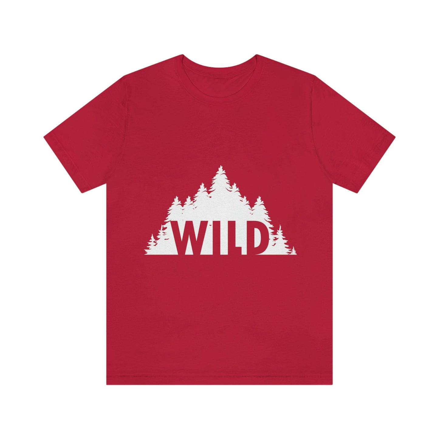 Wild Forest Silhouette Vacation Landscape Explore  White Text Unisex Jersey Short Sleeve T-Shirt Ichaku [Perfect Gifts Selection]