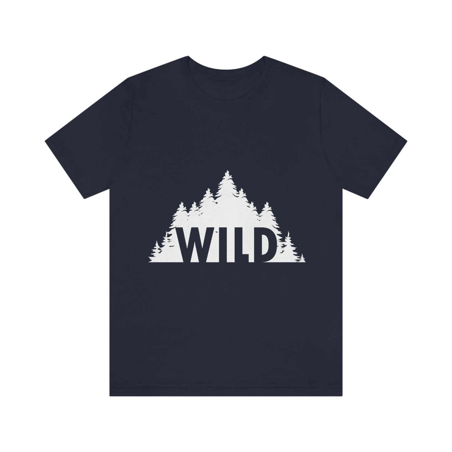 Wild Forest Silhouette Vacation Landscape Explore  White Text Unisex Jersey Short Sleeve T-Shirt Ichaku [Perfect Gifts Selection]