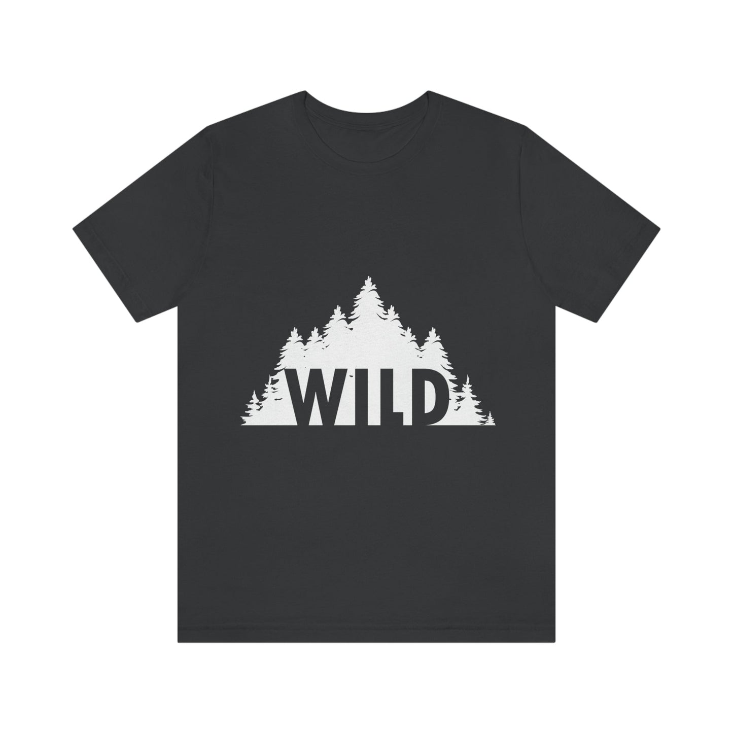 Wild Forest Silhouette Vacation Landscape Explore  White Text Unisex Jersey Short Sleeve T-Shirt Ichaku [Perfect Gifts Selection]