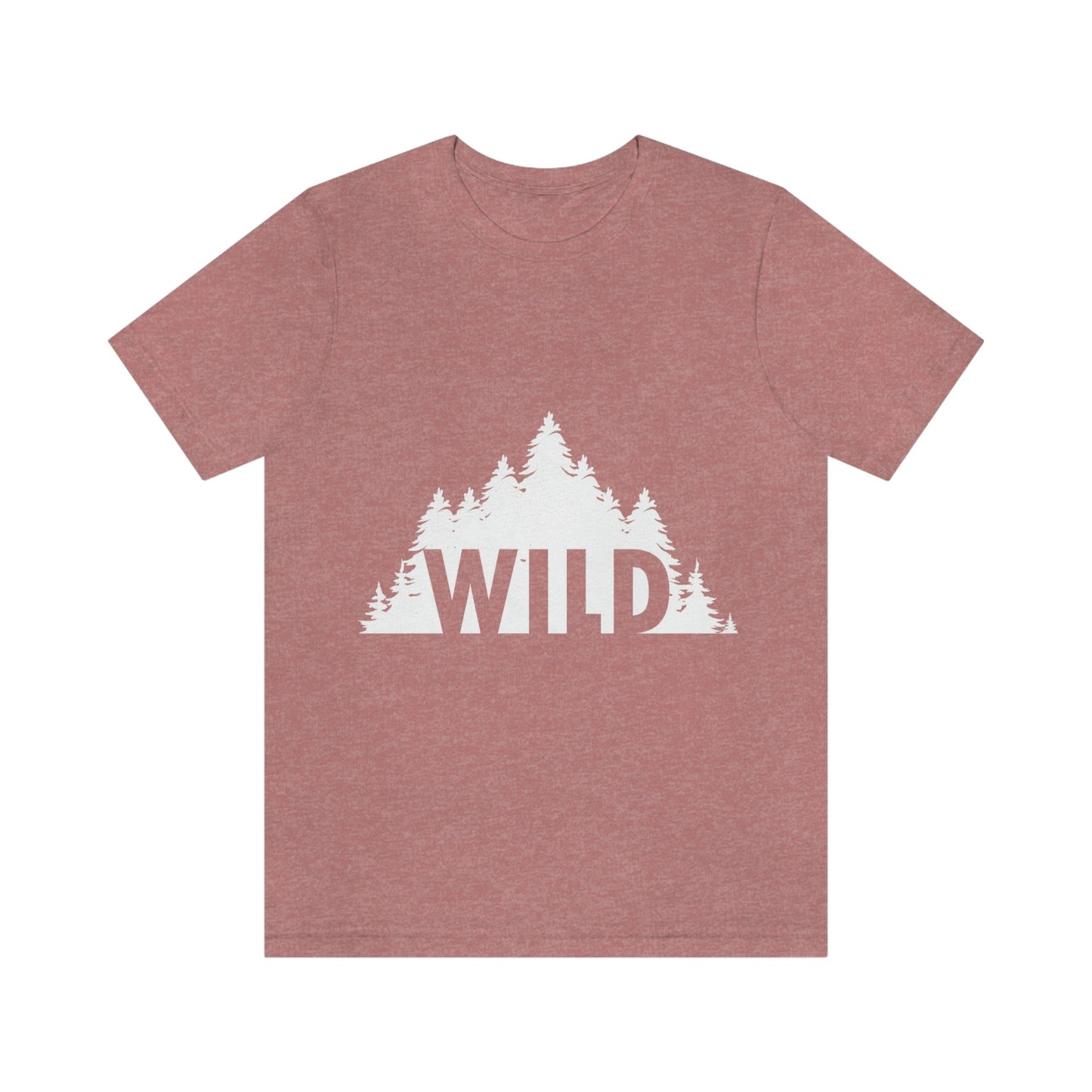 Wild Forest Silhouette Vacation Landscape Explore  White Text Unisex Jersey Short Sleeve T-Shirt Ichaku [Perfect Gifts Selection]