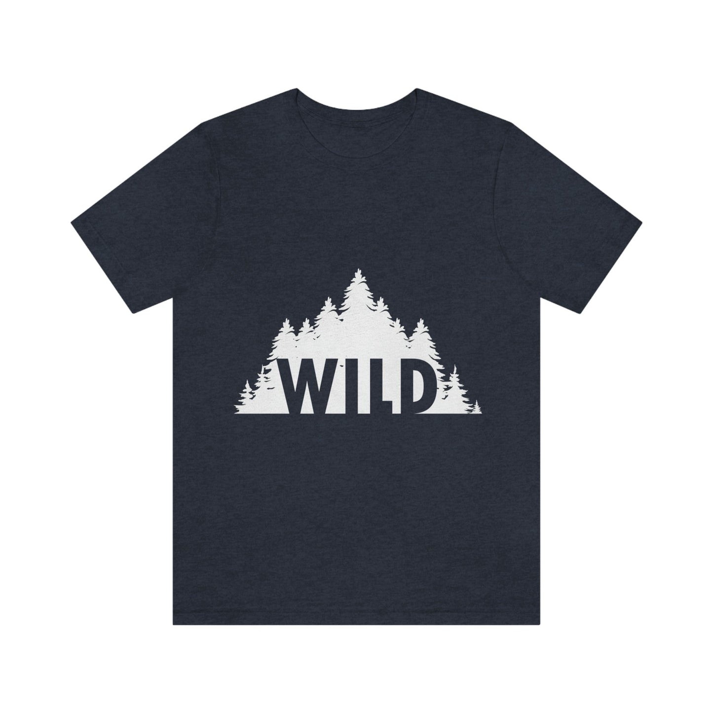 Wild Forest Silhouette Vacation Landscape Explore  White Text Unisex Jersey Short Sleeve T-Shirt Ichaku [Perfect Gifts Selection]