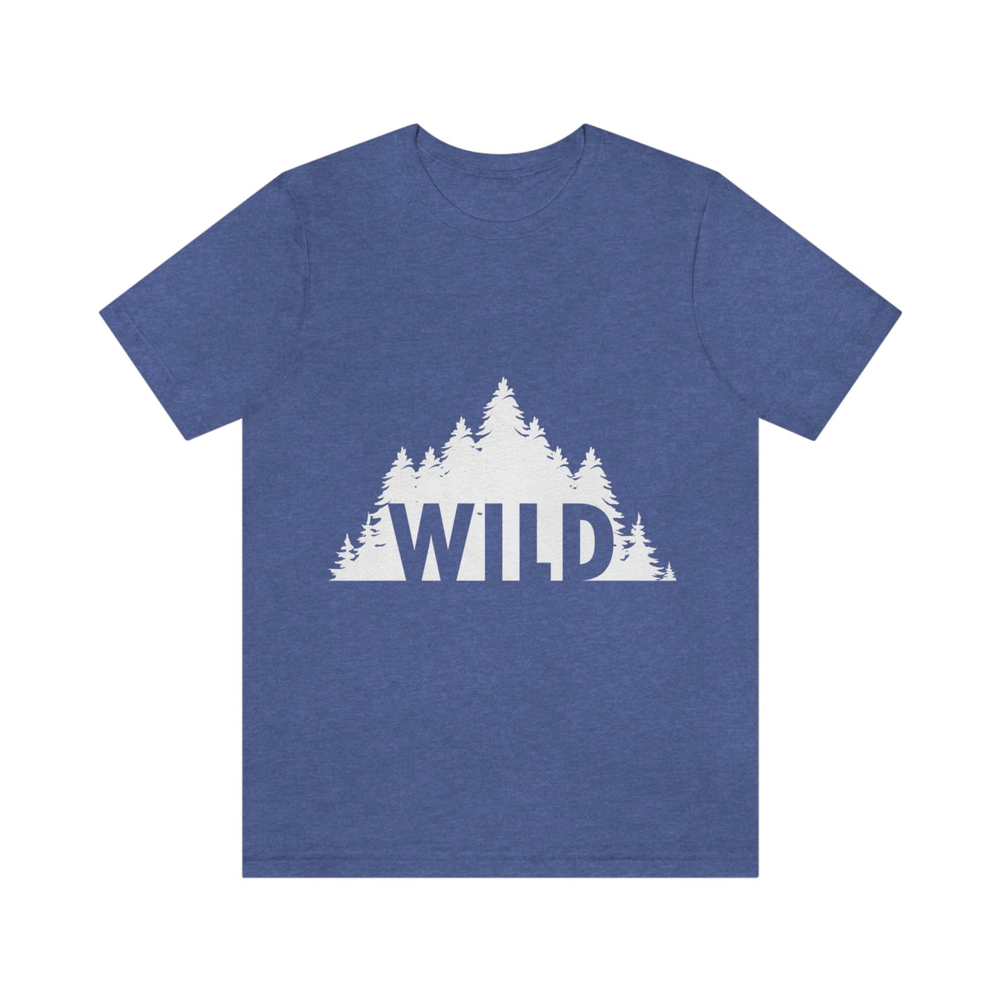 Wild Forest Silhouette Vacation Landscape Explore  White Text Unisex Jersey Short Sleeve T-Shirt Ichaku [Perfect Gifts Selection]