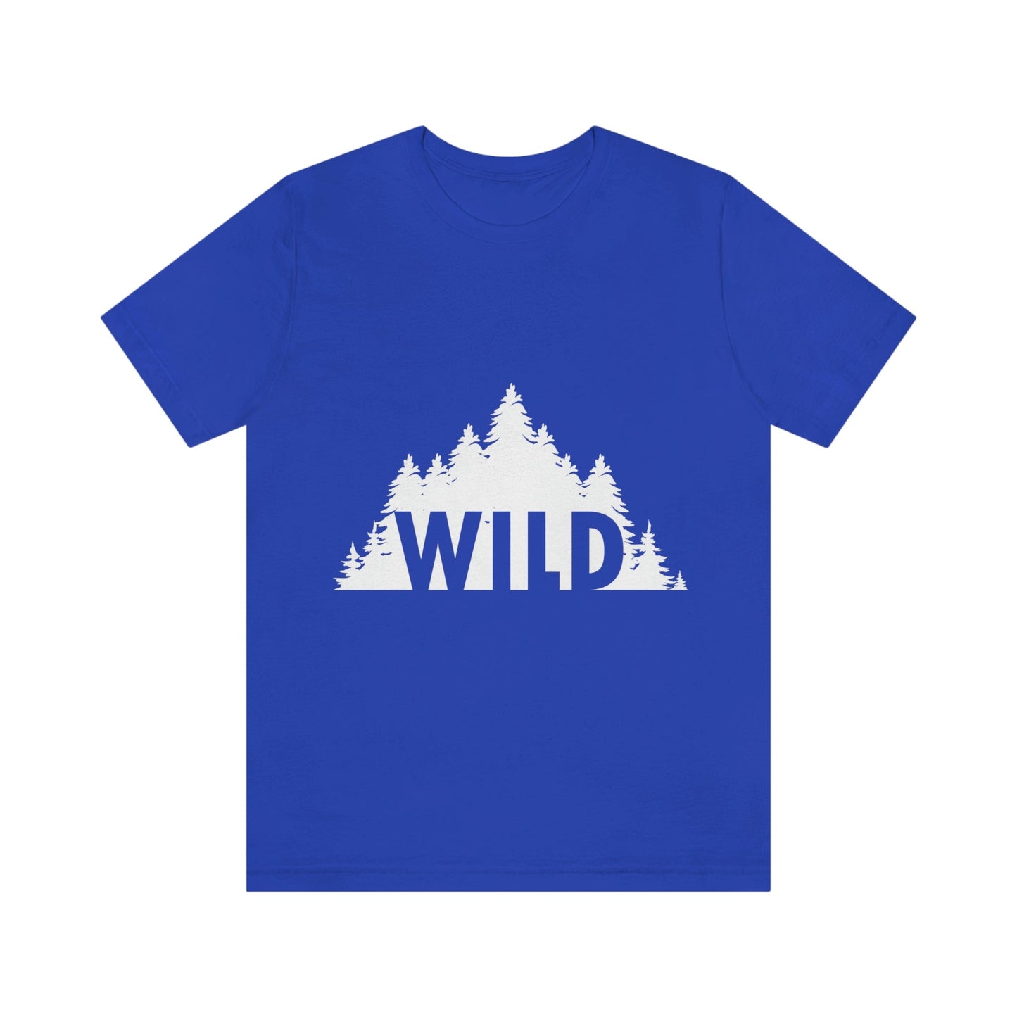 Wild Forest Silhouette Vacation Landscape Explore  White Text Unisex Jersey Short Sleeve T-Shirt Ichaku [Perfect Gifts Selection]