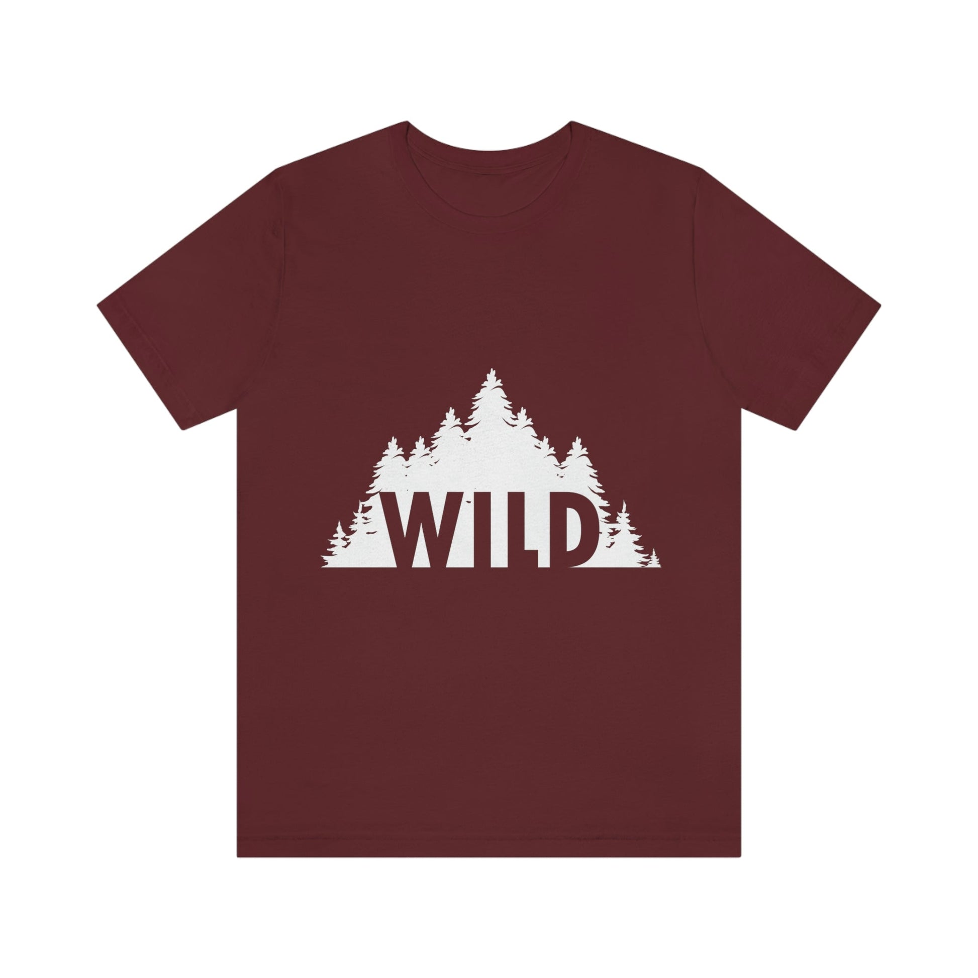 Wild Forest Silhouette Vacation Landscape Explore  White Text Unisex Jersey Short Sleeve T-Shirt Ichaku [Perfect Gifts Selection]