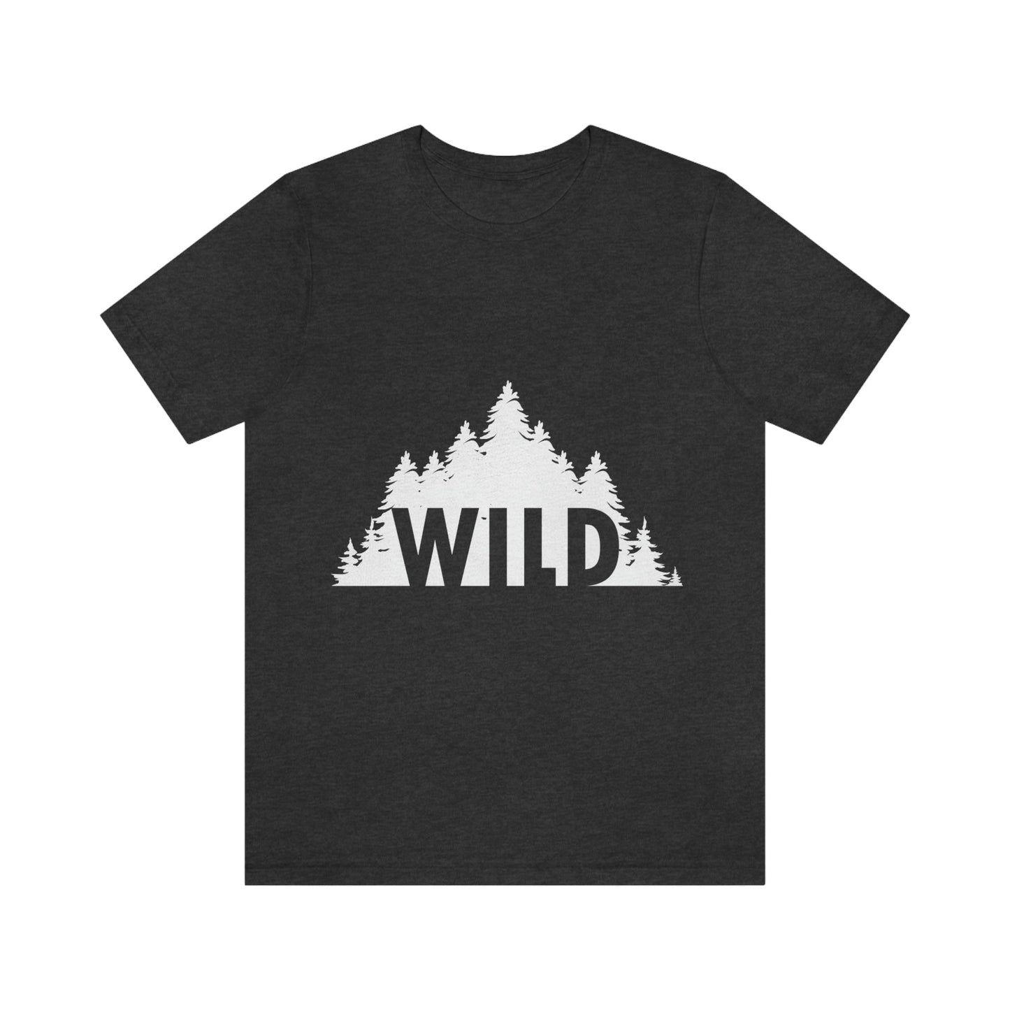 Wild Forest Silhouette Vacation Landscape Explore  White Text Unisex Jersey Short Sleeve T-Shirt Ichaku [Perfect Gifts Selection]